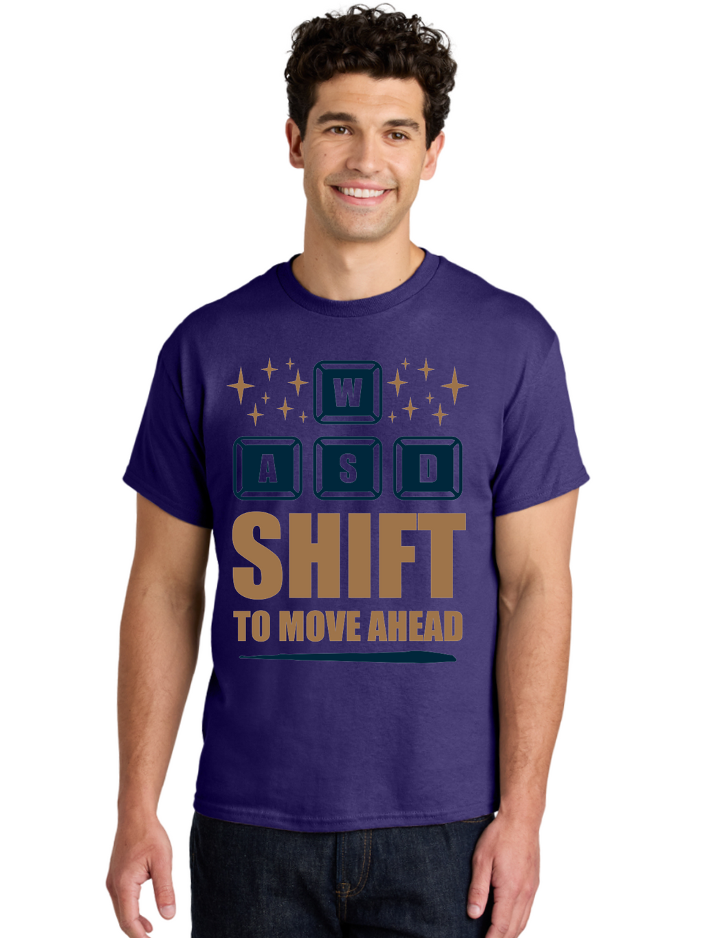 Wasd-Shift-To-Move-Ahead Men'S Graphic Tee, 100% Cotton, Comfortable Casual Summer Wear, Machine Washable, Gaming Keyboard Controls, Wasd Keys, Shift Key, Gaming Tips, Move Ahead, Progress, Gaming Movement, Keyboard Shortcuts, Gaming Advice -  Aaa667