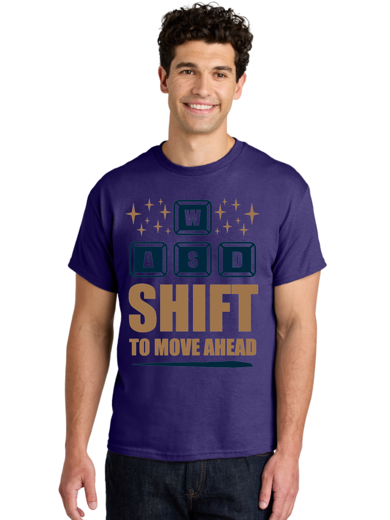 Wasd-Shift-To-Move-Ahead Men'S Graphic Tee, 100% Cotton, Comfortable Casual Summer Wear, Machine Washable, Gaming Keyboard Controls, Wasd Keys, Shift Key, Gaming Tips, Move Ahead, Progress, Gaming Movement, Keyboard Shortcuts, Gaming Advice -  Aaa667