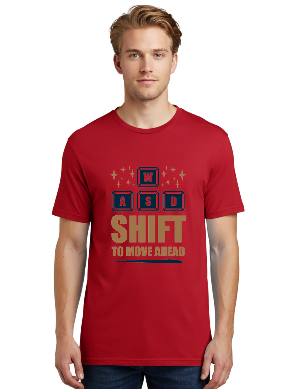 Wasd-Shift-To-Move-Ahead Men'S Graphic Tee, 100% Cotton, Comfortable Casual Summer Wear, Machine Washable, Gaming Keyboard Controls, Wasd Keys, Shift Key, Gaming Tips, Move Ahead, Progress, Gaming Movement, Keyboard Shortcuts, Gaming Advice -  Aaa667
