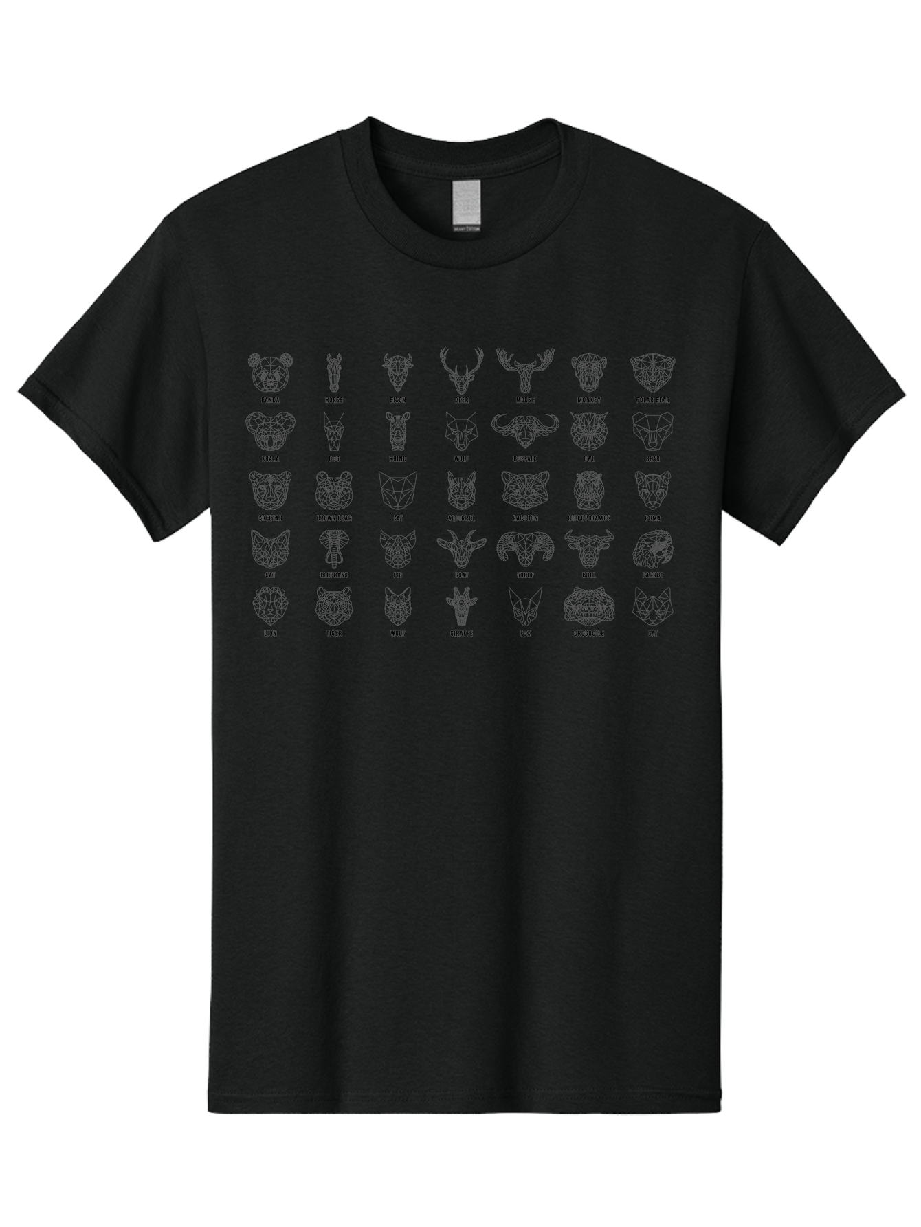 Animal-Silhouettes Men'S Graphic Tee, 100% Cotton, Comfortable Casual Summer Wear, Machine Washable, Animal Heads, Wildlife Illustrations, Mammal Faces, Fauna Silhouettes, Animal Profiles, Zoological Graphics, Wildlife Art, Animal Designs, -  Aaa669
