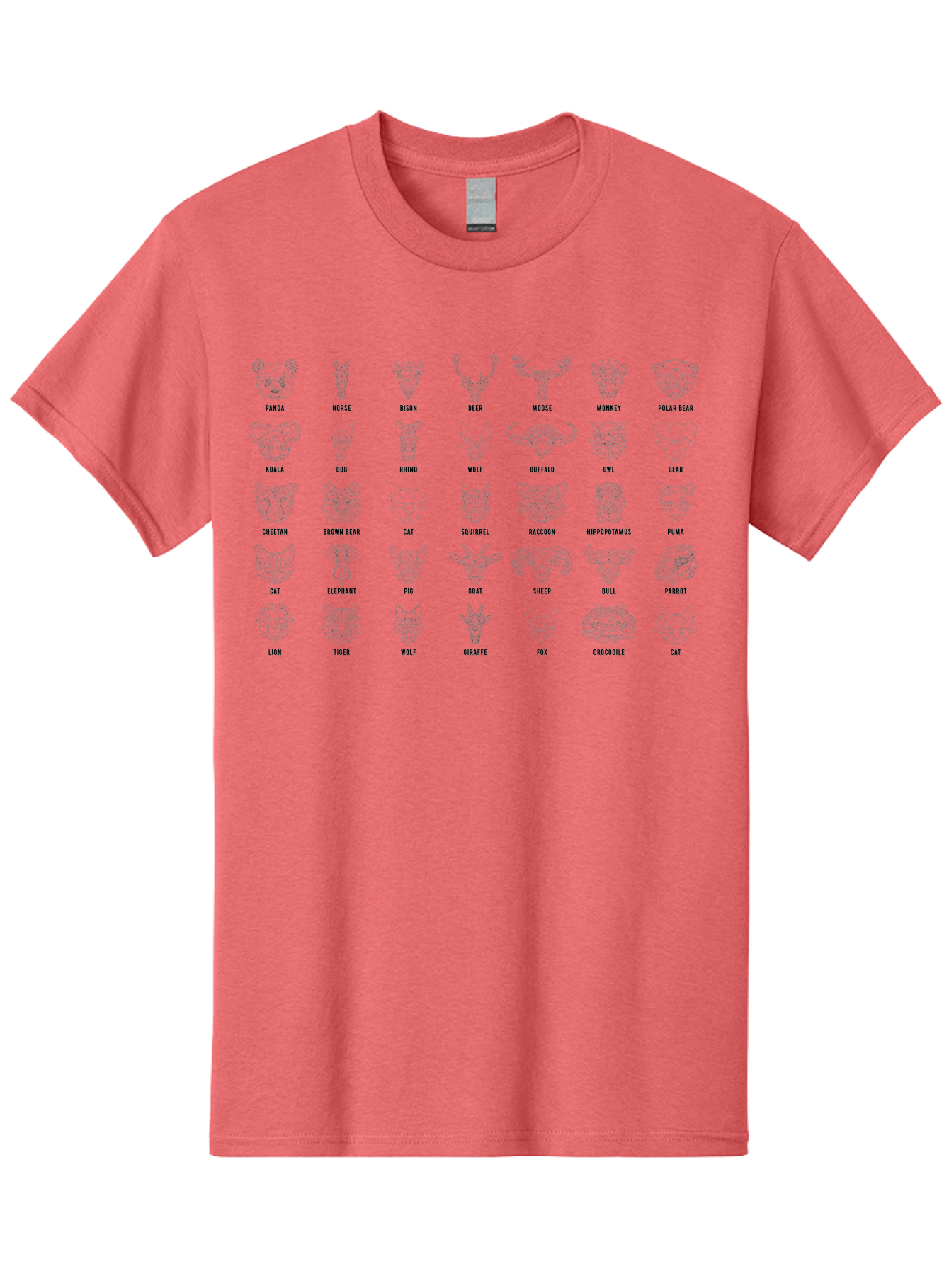 Animal-Silhouettes Men'S Graphic Tee, 100% Cotton, Comfortable Casual Summer Wear, Machine Washable, Animal Heads, Wildlife Illustrations, Mammal Faces, Fauna Silhouettes, Animal Profiles, Zoological Graphics, Wildlife Art, Animal Designs, -  Aaa669