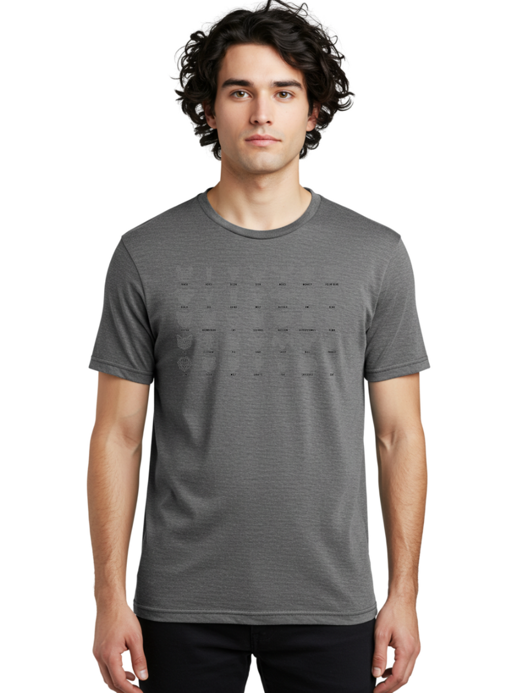 Animal-Silhouettes Men'S Graphic Tee, 100% Cotton, Comfortable Casual Summer Wear, Machine Washable, Animal Heads, Wildlife Illustrations, Mammal Faces, Fauna Silhouettes, Animal Profiles, Zoological Graphics, Wildlife Art, Animal Designs, -  Aaa669