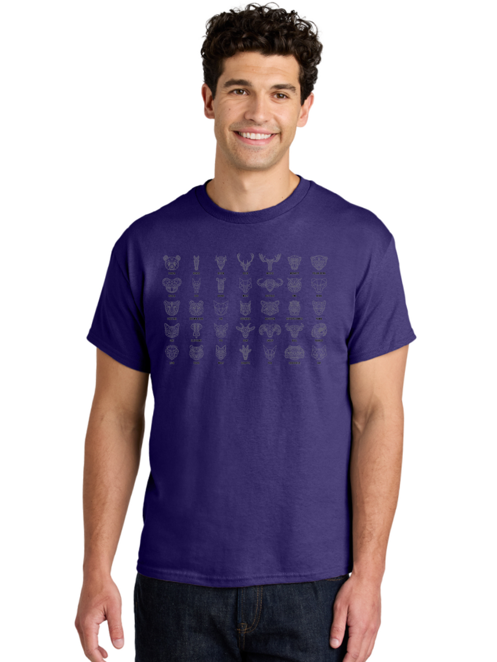 Animal-Silhouettes Men'S Graphic Tee, 100% Cotton, Comfortable Casual Summer Wear, Machine Washable, Animal Heads, Wildlife Illustrations, Mammal Faces, Fauna Silhouettes, Animal Profiles, Zoological Graphics, Wildlife Art, Animal Designs, -  Aaa669