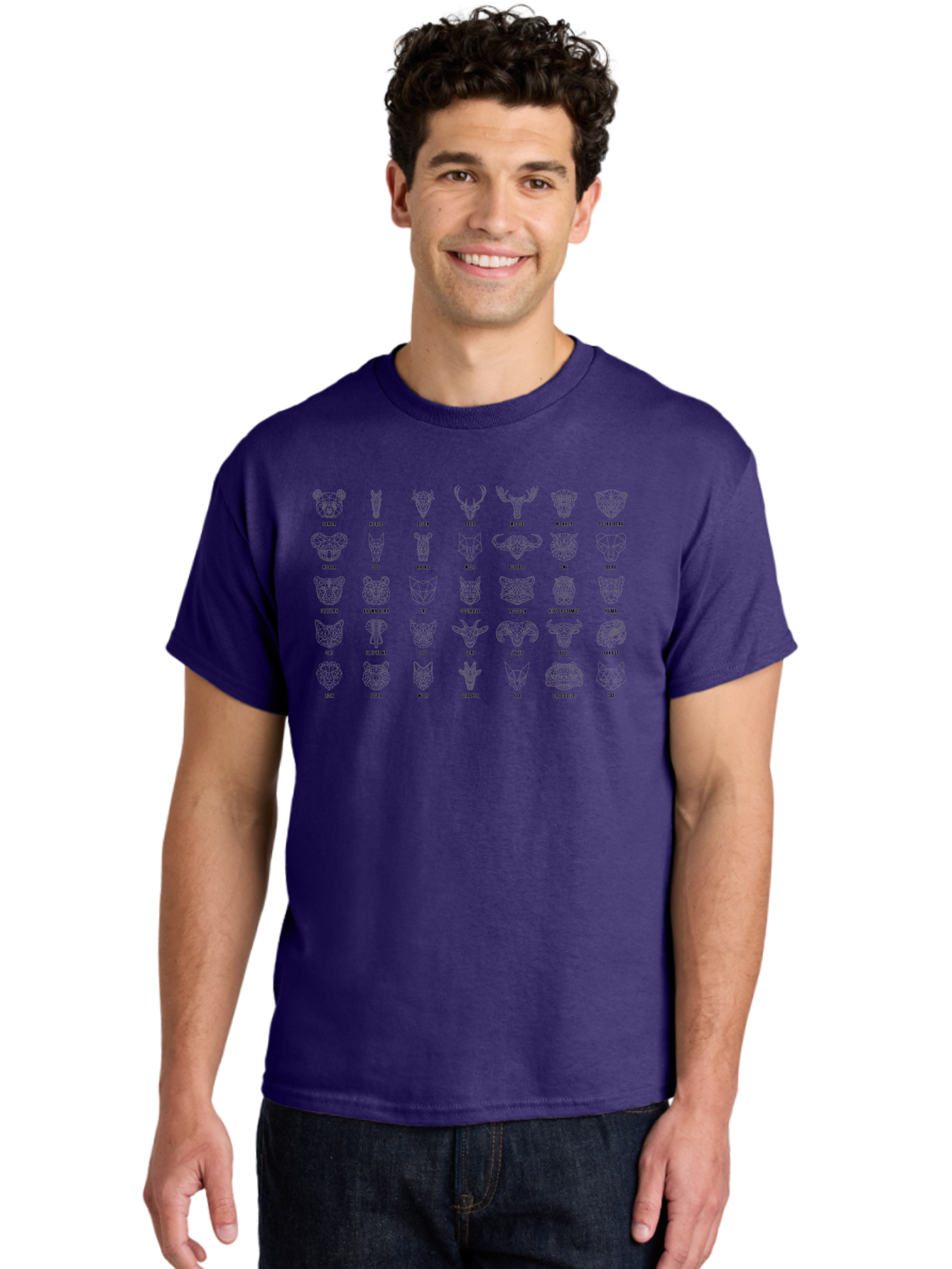 Animal-Silhouettes Men'S Graphic Tee, 100% Cotton, Comfortable Casual Summer Wear, Machine Washable, Animal Heads, Wildlife Illustrations, Mammal Faces, Fauna Silhouettes, Animal Profiles, Zoological Graphics, Wildlife Art, Animal Designs, -  Aaa669