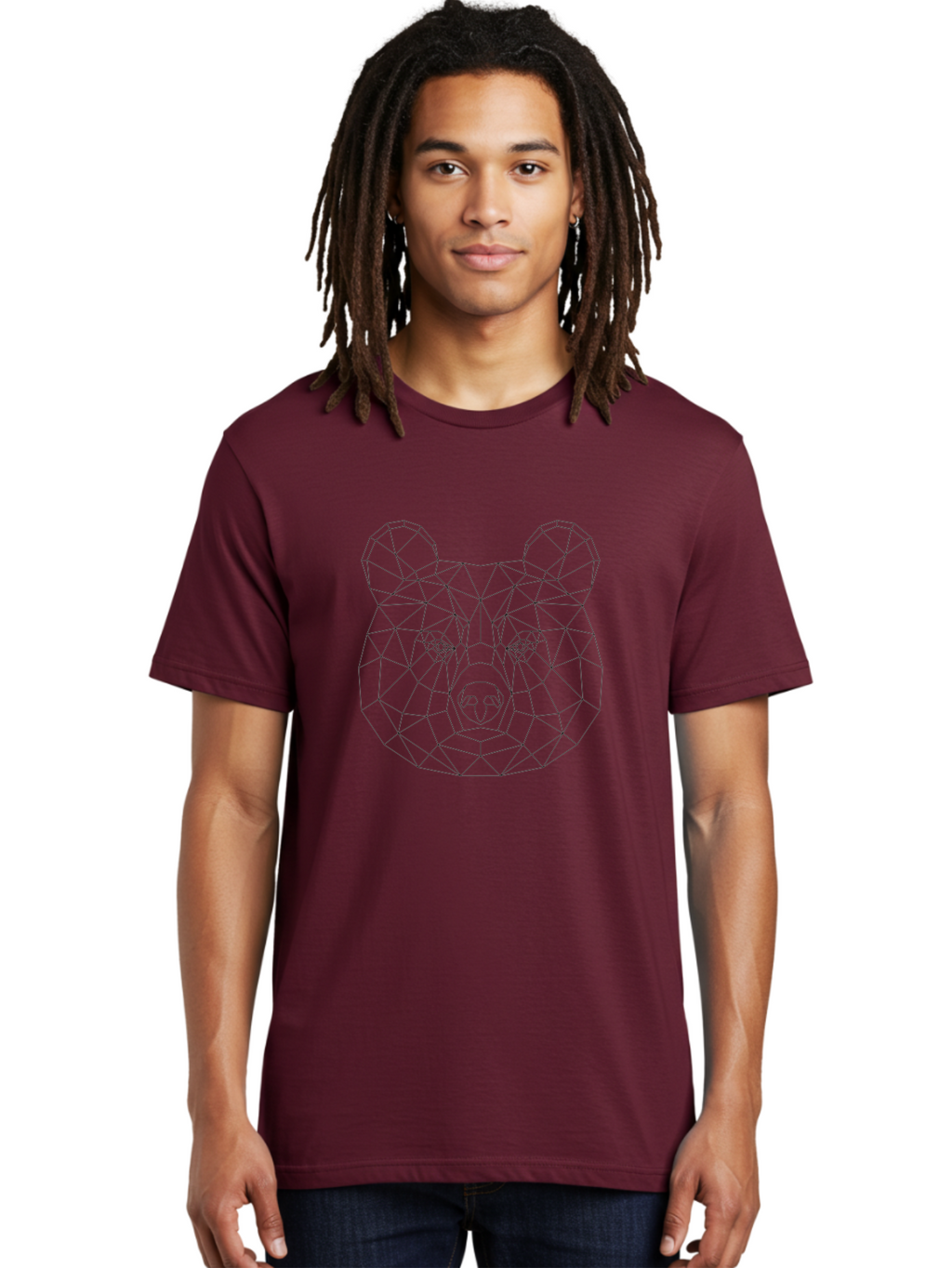 Bear-Head Men'S Graphic Tee, 100% Cotton, Comfortable Casual Summer Wear, Machine Washable, Geometric Bear, Low-Poly Art, Wireframe Design, Animal Graphics, Modern Illustration, Futuristic Style, Minimalist Art, Digital Graphics -  Aaa670