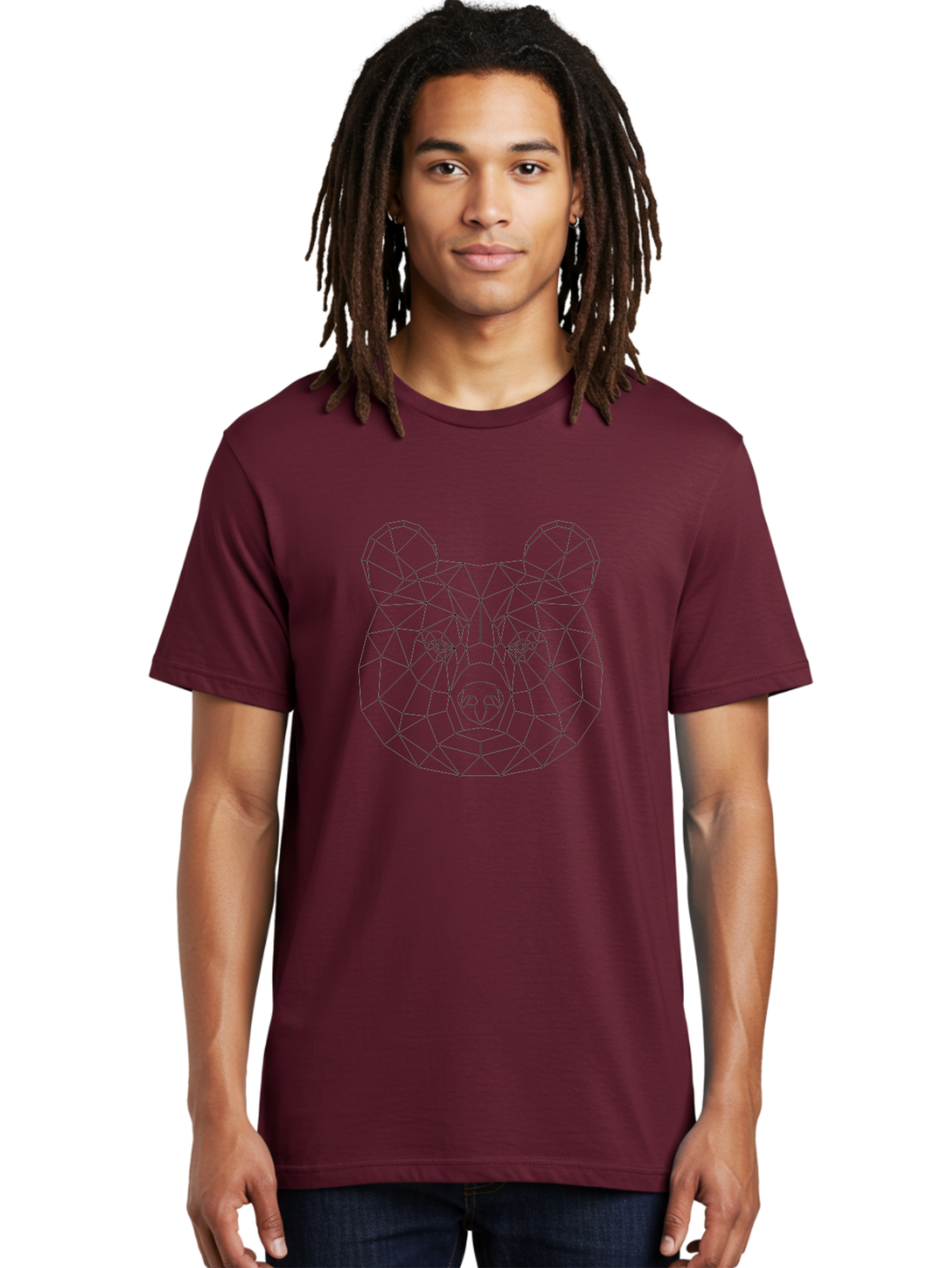Bear-Head Men'S Graphic Tee, 100% Cotton, Comfortable Casual Summer Wear, Machine Washable, Geometric Bear, Low-Poly Art, Wireframe Design, Animal Graphics, Modern Illustration, Futuristic Style, Minimalist Art, Digital Graphics -  Aaa670