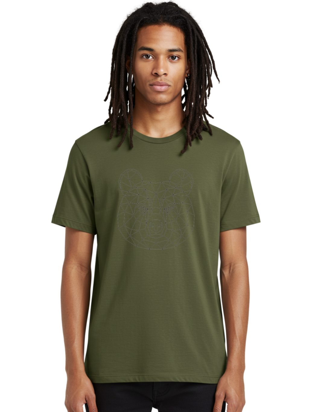 Bear-Head Men'S Graphic Tee, 100% Cotton, Comfortable Casual Summer Wear, Machine Washable, Geometric Bear, Low-Poly Art, Wireframe Design, Animal Graphics, Modern Illustration, Futuristic Style, Minimalist Art, Digital Graphics -  Aaa670