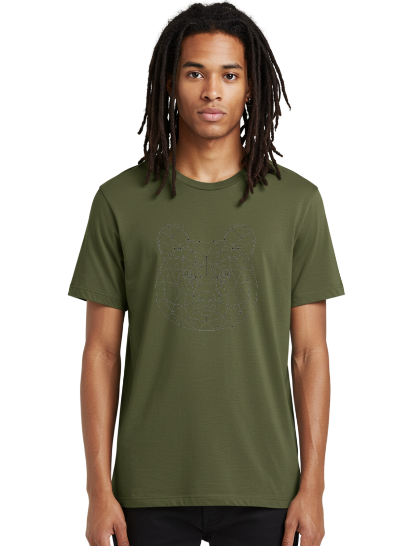 Bear-Head Men'S Graphic Tee, 100% Cotton, Comfortable Casual Summer Wear, Machine Washable, Geometric Bear, Low-Poly Art, Wireframe Design, Animal Graphics, Modern Illustration, Futuristic Style, Minimalist Art, Digital Graphics -  Aaa670