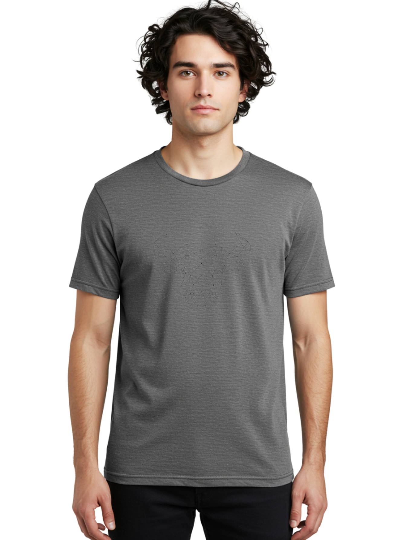 Bull-Head-3 Men'S Graphic Tee, 100% Cotton, Comfortable Casual Summer Wear, Machine Washable, Geometric Bull, Abstract Animal Art, Minimalist Design, Low Poly Style, Bull Illustration, Modern Artwork, Black And White Graphics, -  Aaa673