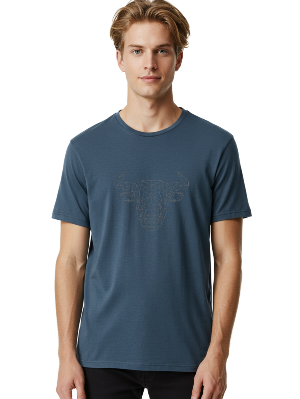 Bull-Head-3 Men'S Graphic Tee, 100% Cotton, Comfortable Casual Summer Wear, Machine Washable, Geometric Bull, Abstract Animal Art, Minimalist Design, Low Poly Style, Bull Illustration, Modern Artwork, Black And White Graphics, -  Aaa673