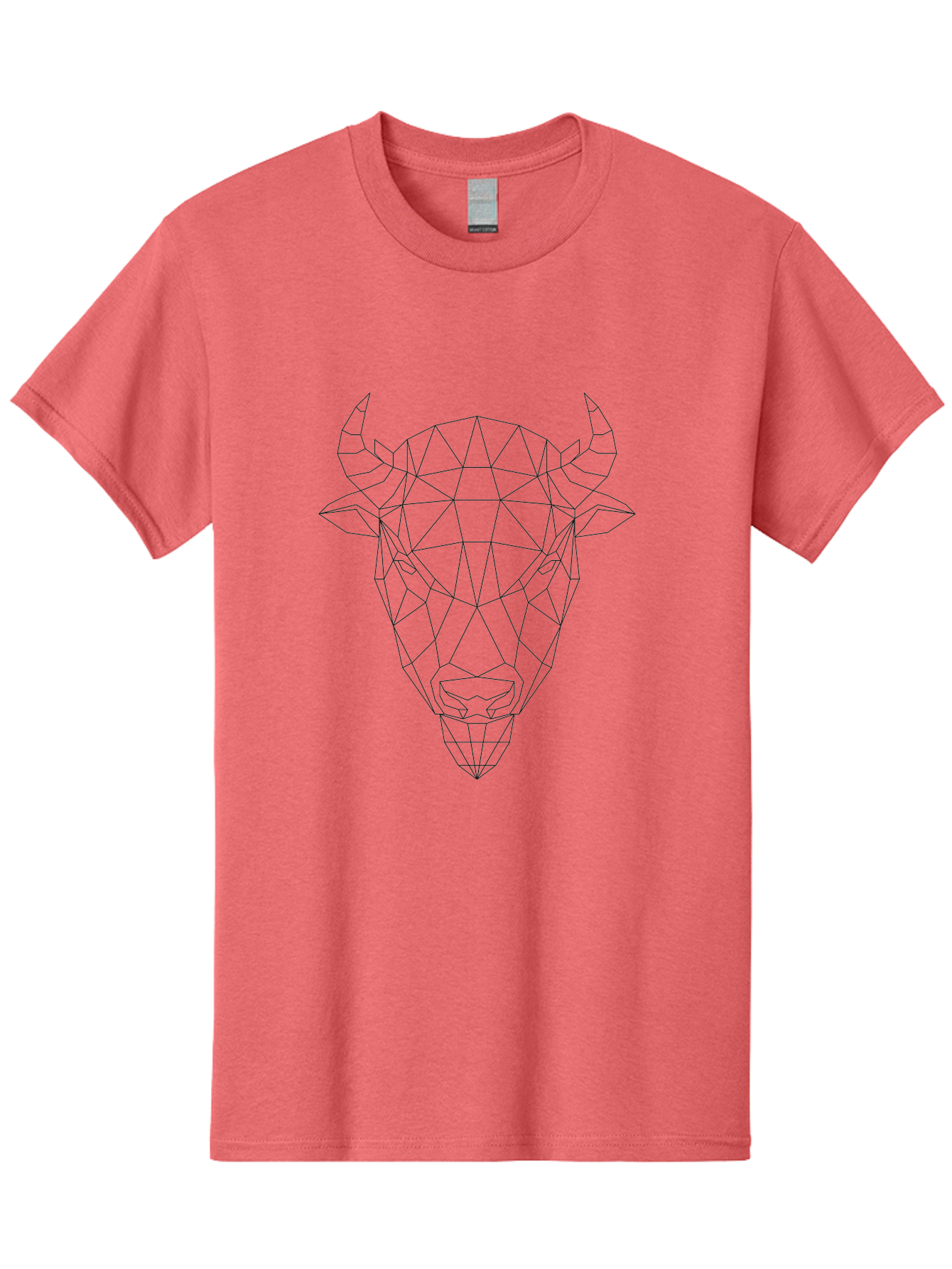 Bull-Head-Geometric Men'S Graphic Tee, 100% Cotton, Comfortable Casual Summer Wear, Machine Washable, Geometric Bull Head, Low Poly Art, Modern Design, Abstract Animal, Minimalist Style, Sharp Lines, Angular Shapes -  Aaa674