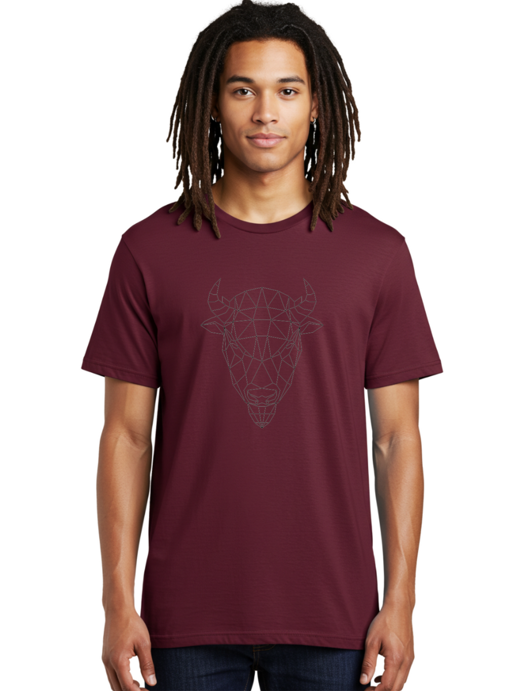 Bull-Head-Geometric Men'S Graphic Tee, 100% Cotton, Comfortable Casual Summer Wear, Machine Washable, Geometric Bull Head, Low Poly Art, Modern Design, Abstract Animal, Minimalist Style, Sharp Lines, Angular Shapes -  Aaa674