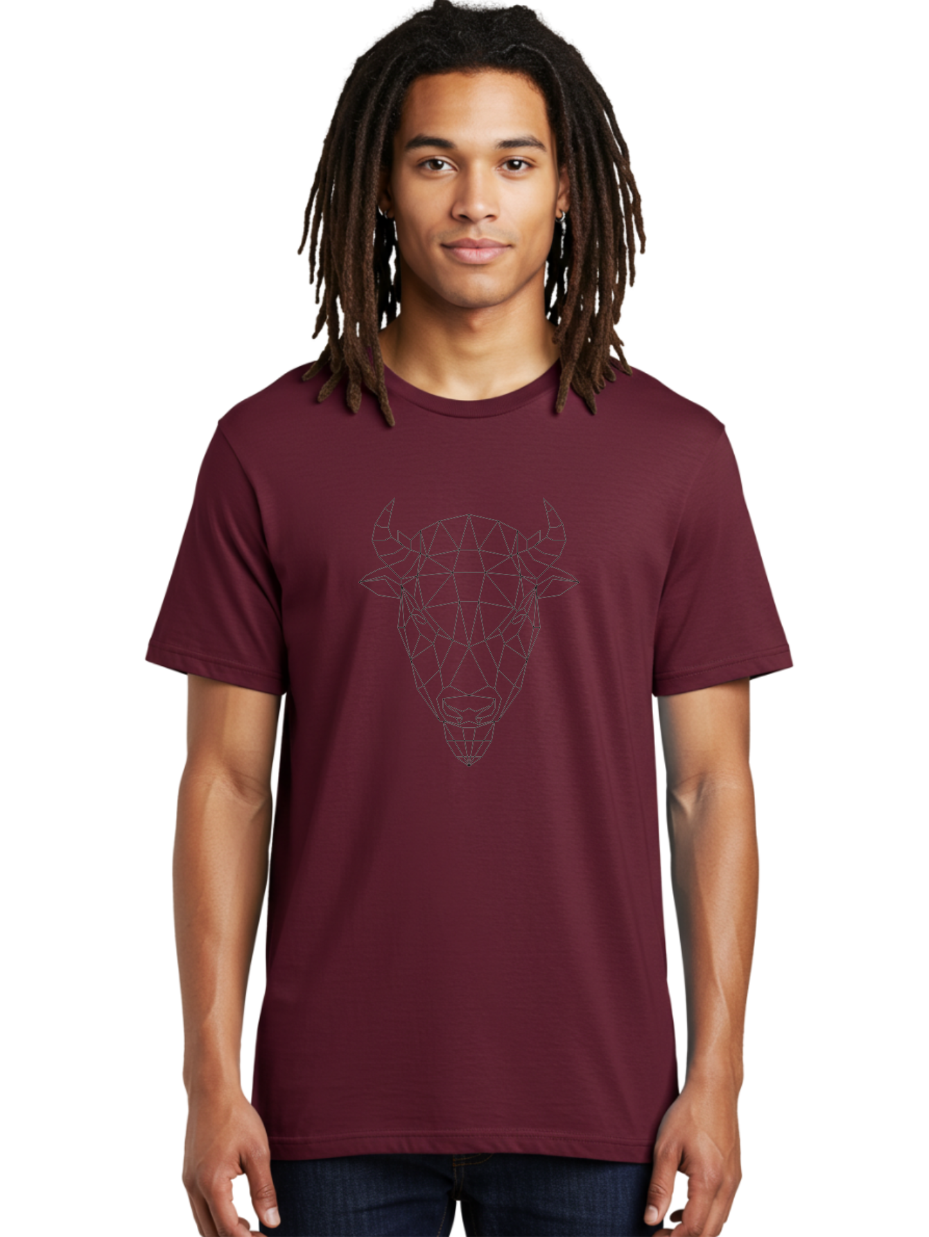 Bull-Head-Geometric Men'S Graphic Tee, 100% Cotton, Comfortable Casual Summer Wear, Machine Washable, Geometric Bull Head, Low Poly Art, Modern Design, Abstract Animal, Minimalist Style, Sharp Lines, Angular Shapes -  Aaa674