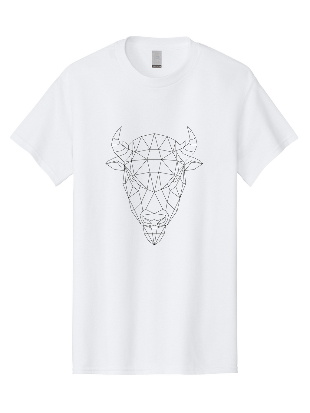 Bull-Head-Geometric Men'S Graphic Tee, 100% Cotton, Comfortable Casual Summer Wear, Machine Washable, Geometric Bull Head, Low Poly Art, Modern Design, Abstract Animal, Minimalist Style, Sharp Lines, Angular Shapes -  Aaa674