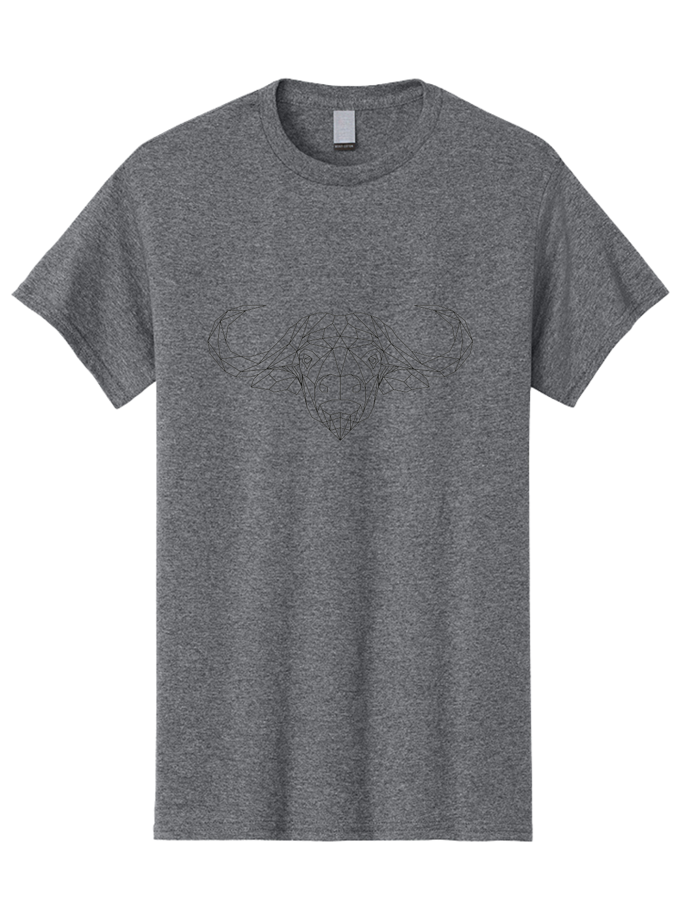 Bull-Head Men'S Graphic Tee, 100% Cotton, Comfortable Casual Summer Wear, Machine Washable, Geometric Bull Head, Minimalist Design, Modern Art, Low Poly Style, Black Outline, Abstract Animal, Futuristic Illustration, Bull Face -  Aaa675