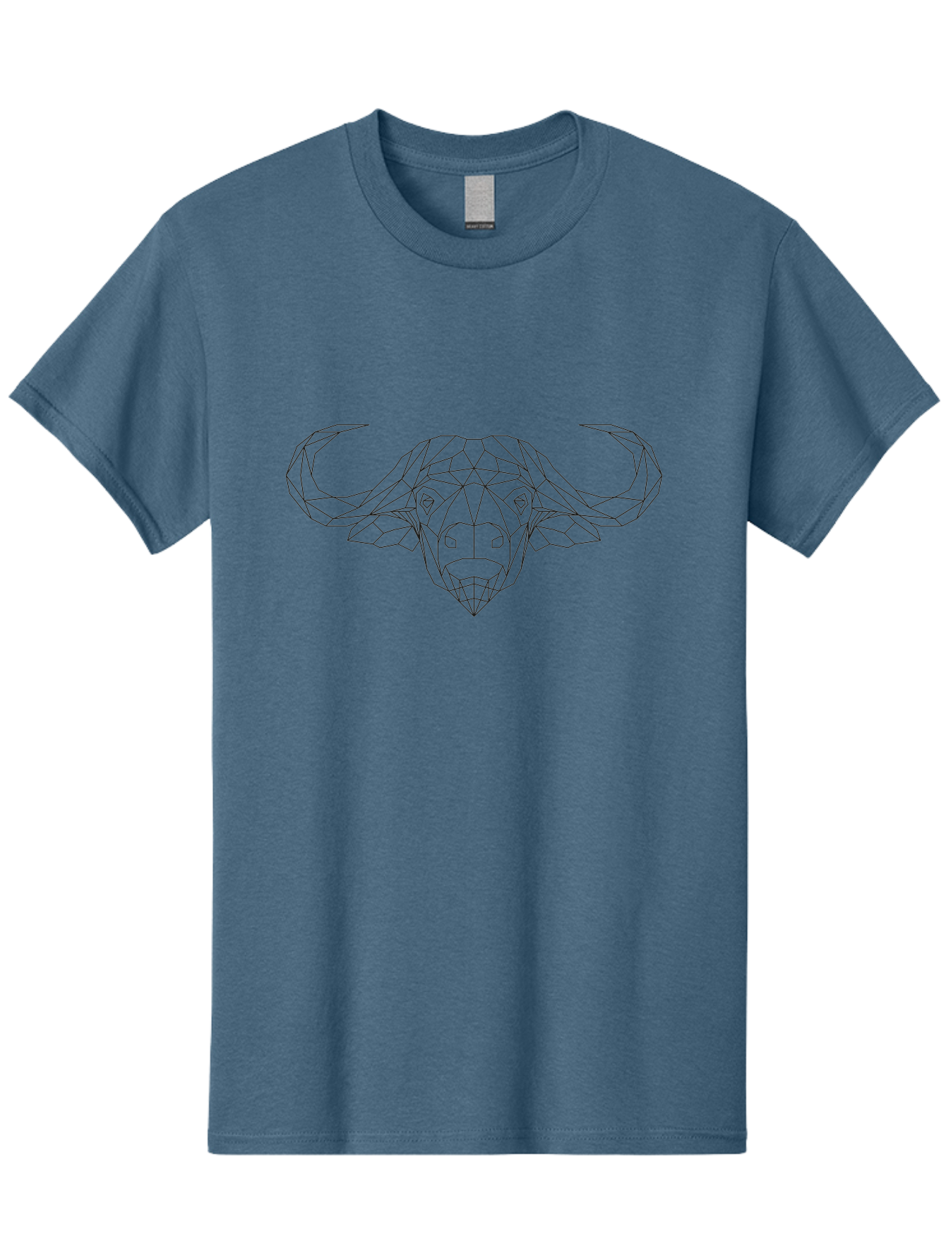 Bull-Head Men'S Graphic Tee, 100% Cotton, Comfortable Casual Summer Wear, Machine Washable, Geometric Bull Head, Minimalist Design, Modern Art, Low Poly Style, Black Outline, Abstract Animal, Futuristic Illustration, Bull Face -  Aaa675