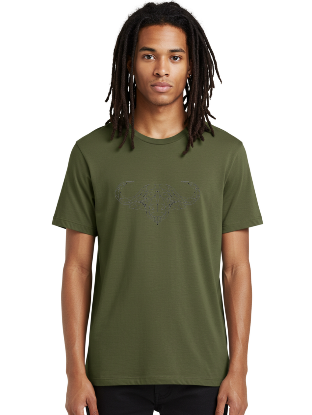 Bull-Head Men'S Graphic Tee, 100% Cotton, Comfortable Casual Summer Wear, Machine Washable, Geometric Bull Head, Minimalist Design, Modern Art, Low Poly Style, Black Outline, Abstract Animal, Futuristic Illustration, Bull Face -  Aaa675