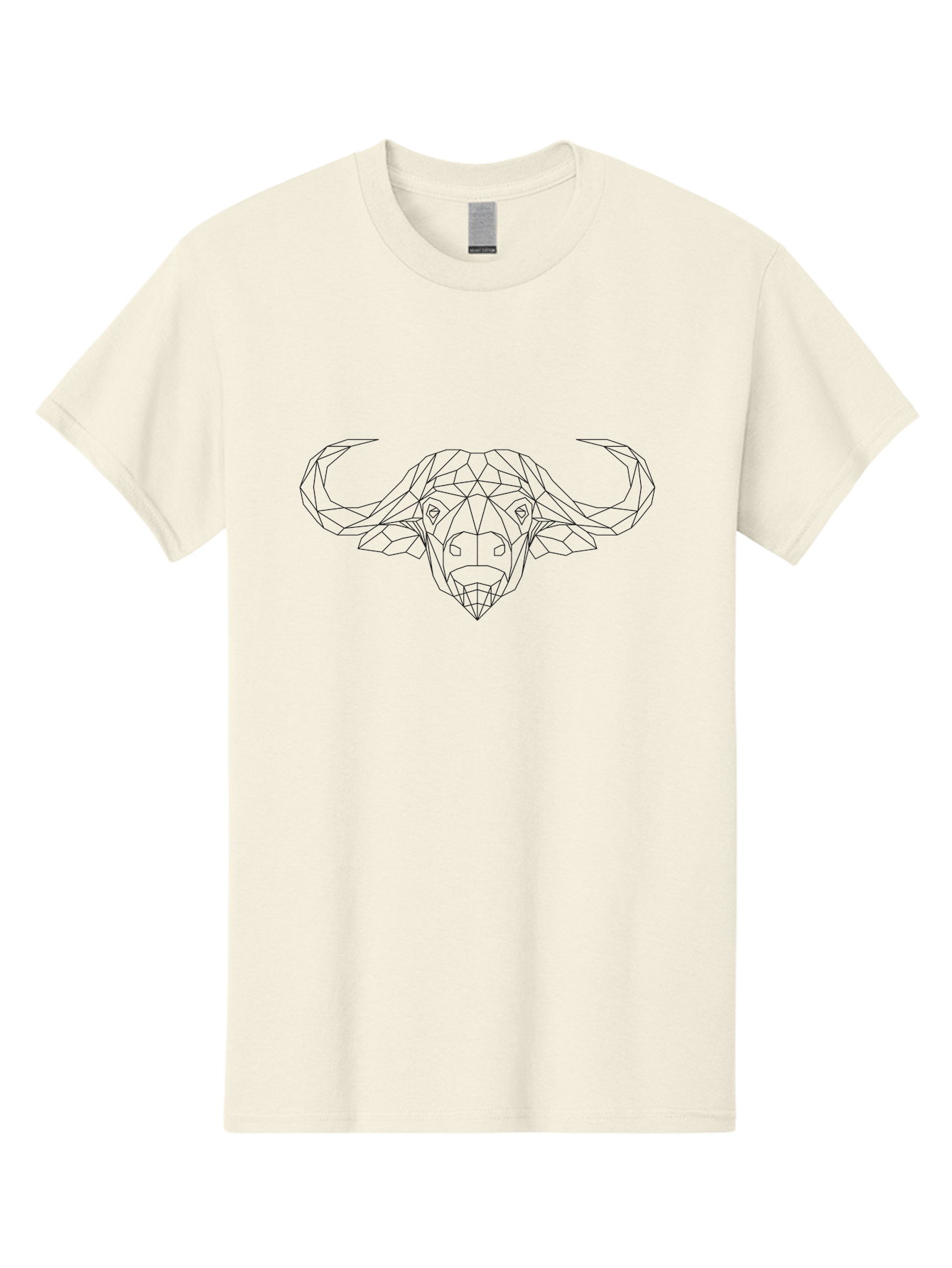 Bull-Head Men'S Graphic Tee, 100% Cotton, Comfortable Casual Summer Wear, Machine Washable, Geometric Bull Head, Minimalist Design, Modern Art, Low Poly Style, Black Outline, Abstract Animal, Futuristic Illustration, Bull Face -  Aaa675