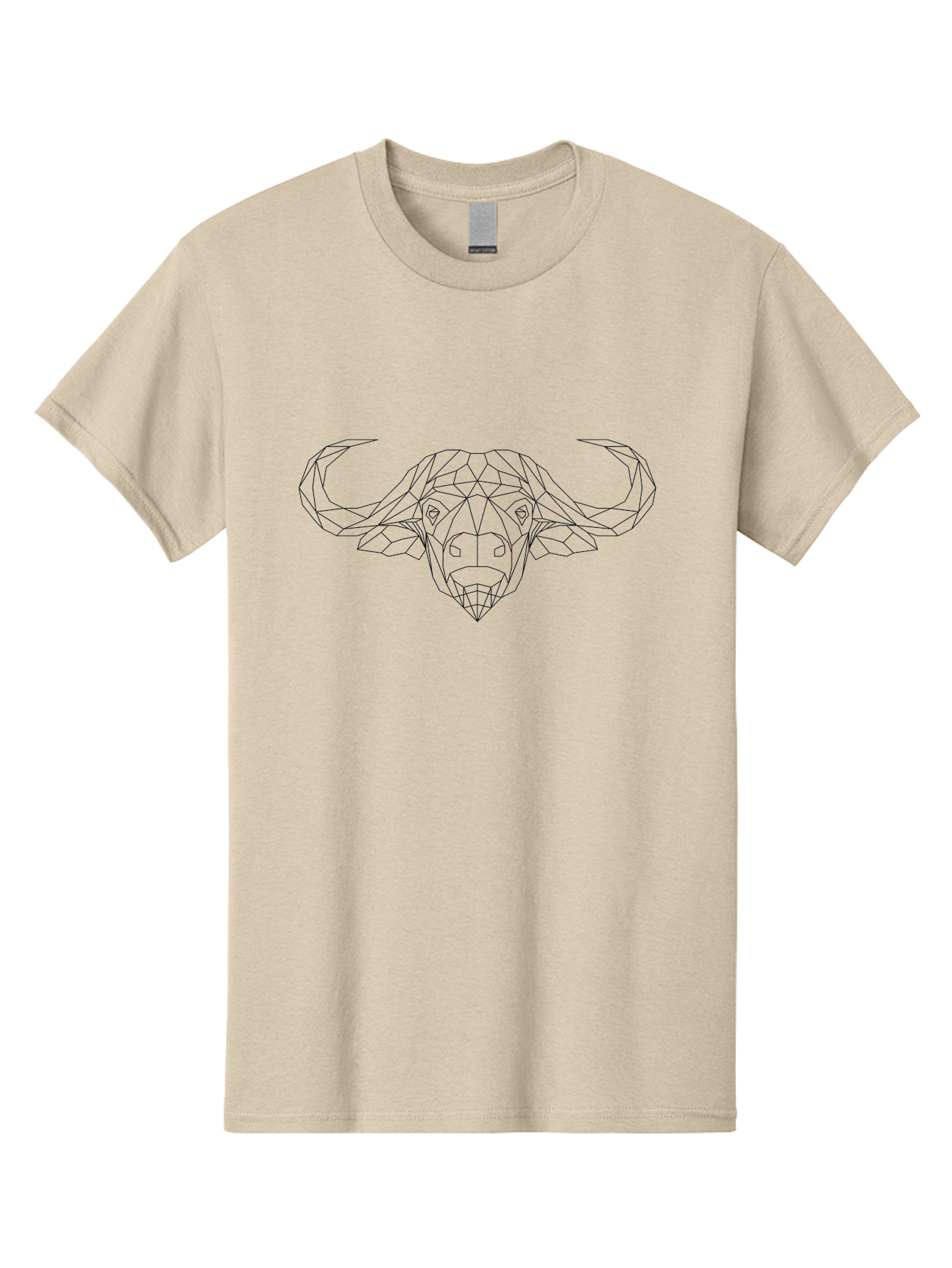 Bull-Head Men'S Graphic Tee, 100% Cotton, Comfortable Casual Summer Wear, Machine Washable, Geometric Bull Head, Minimalist Design, Modern Art, Low Poly Style, Black Outline, Abstract Animal, Futuristic Illustration, Bull Face -  Aaa675