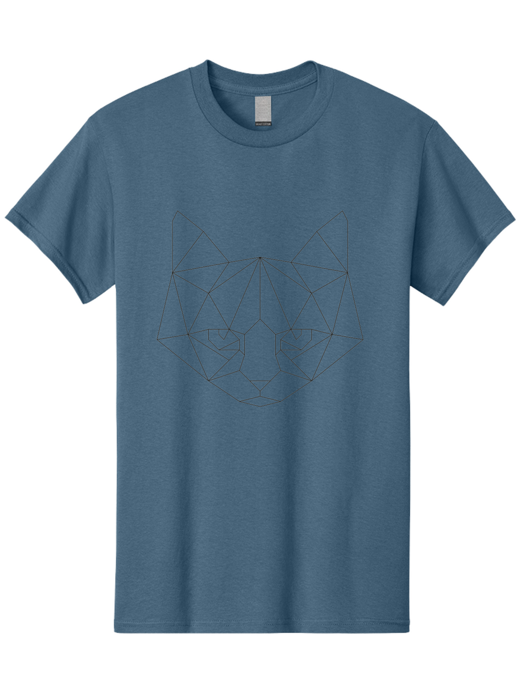 Cat-Face Men'S Graphic Tee, 100% Cotton, Comfortable Casual Summer Wear, Machine Washable, Geometric Cat Face, Low Poly Art, Minimalist Design, Cat Eyes, Feline Features, Abstract Illustration, Modern Graphics, Digital Art -  Aaa676