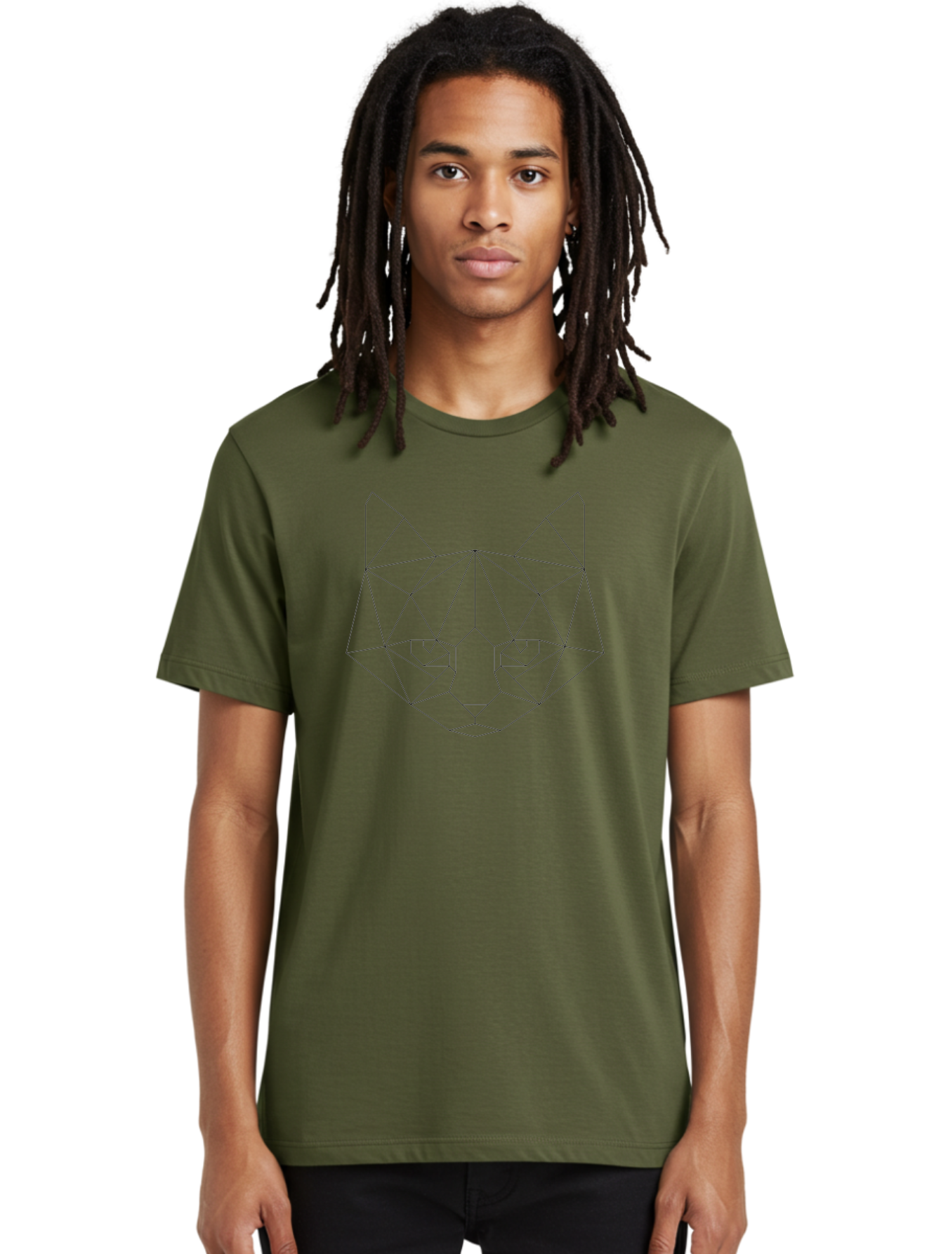 Cat-Face Men'S Graphic Tee, 100% Cotton, Comfortable Casual Summer Wear, Machine Washable, Geometric Cat Face, Low Poly Art, Minimalist Design, Cat Eyes, Feline Features, Abstract Illustration, Modern Graphics, Digital Art -  Aaa676