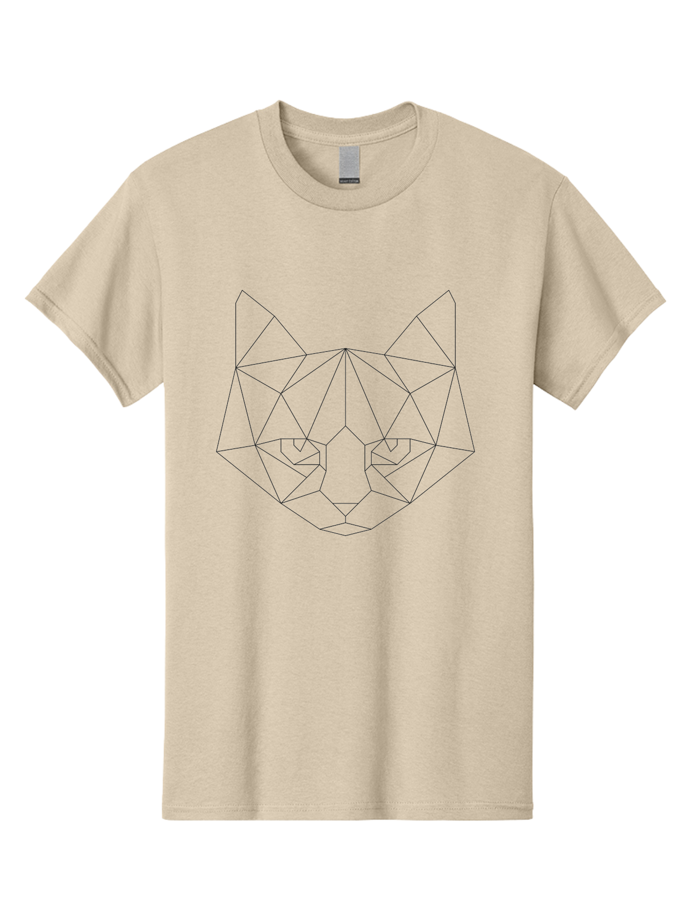 Cat-Face Men'S Graphic Tee, 100% Cotton, Comfortable Casual Summer Wear, Machine Washable, Geometric Cat Face, Low Poly Art, Minimalist Design, Cat Eyes, Feline Features, Abstract Illustration, Modern Graphics, Digital Art -  Aaa676