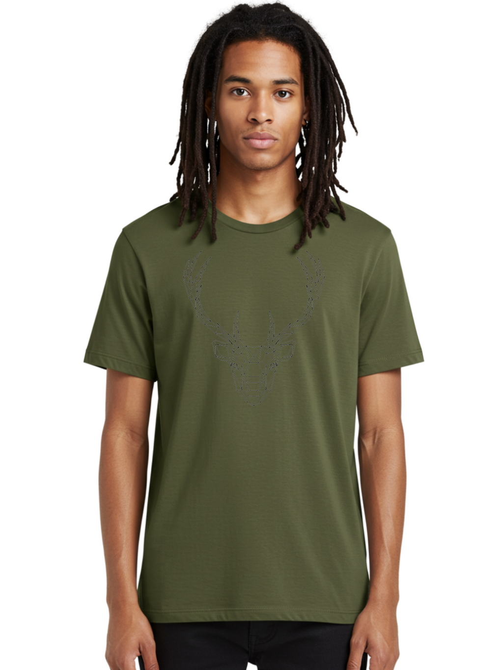 Deer-Head Men'S Graphic Tee, 100% Cotton, Comfortable Casual Summer Wear, Machine Washable, Geometric Deer Head, Wireframe Art, Low Poly Design, Minimalist Style, Abstract Animal, Modern Illustration, Deer Silhouette, Polygonal Art, -  Aaa677