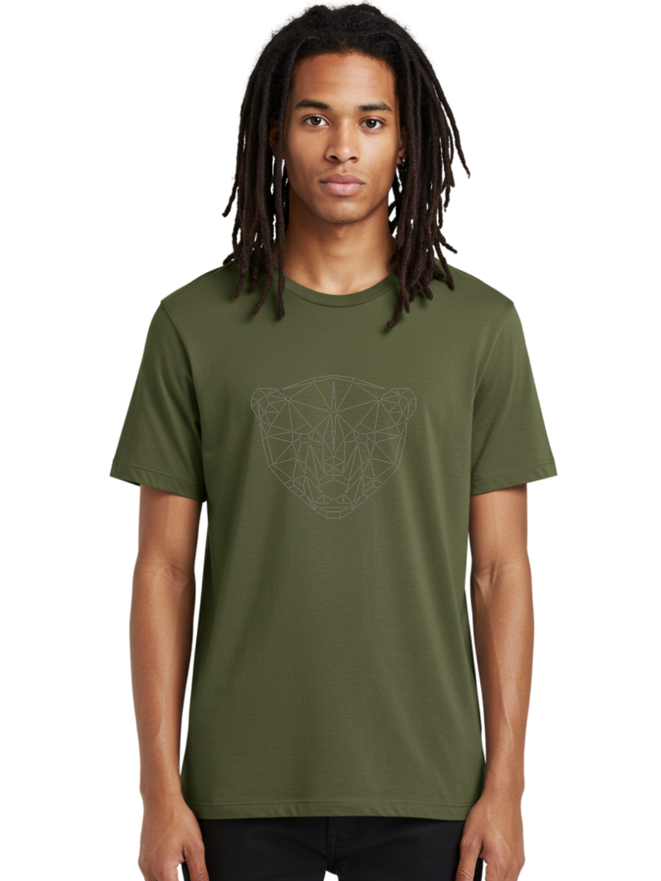 Diamond-1 Men'S Graphic Tee, 100% Cotton, Comfortable Casual Summer Wear, Machine Washable, Geometric Bear Face, Low Poly Art, Minimalist Design, Black Lines, Polygon Shapes, Modern Illustration, Stylized Bear, Digital Art, Simple Shapes -  Aaa678
