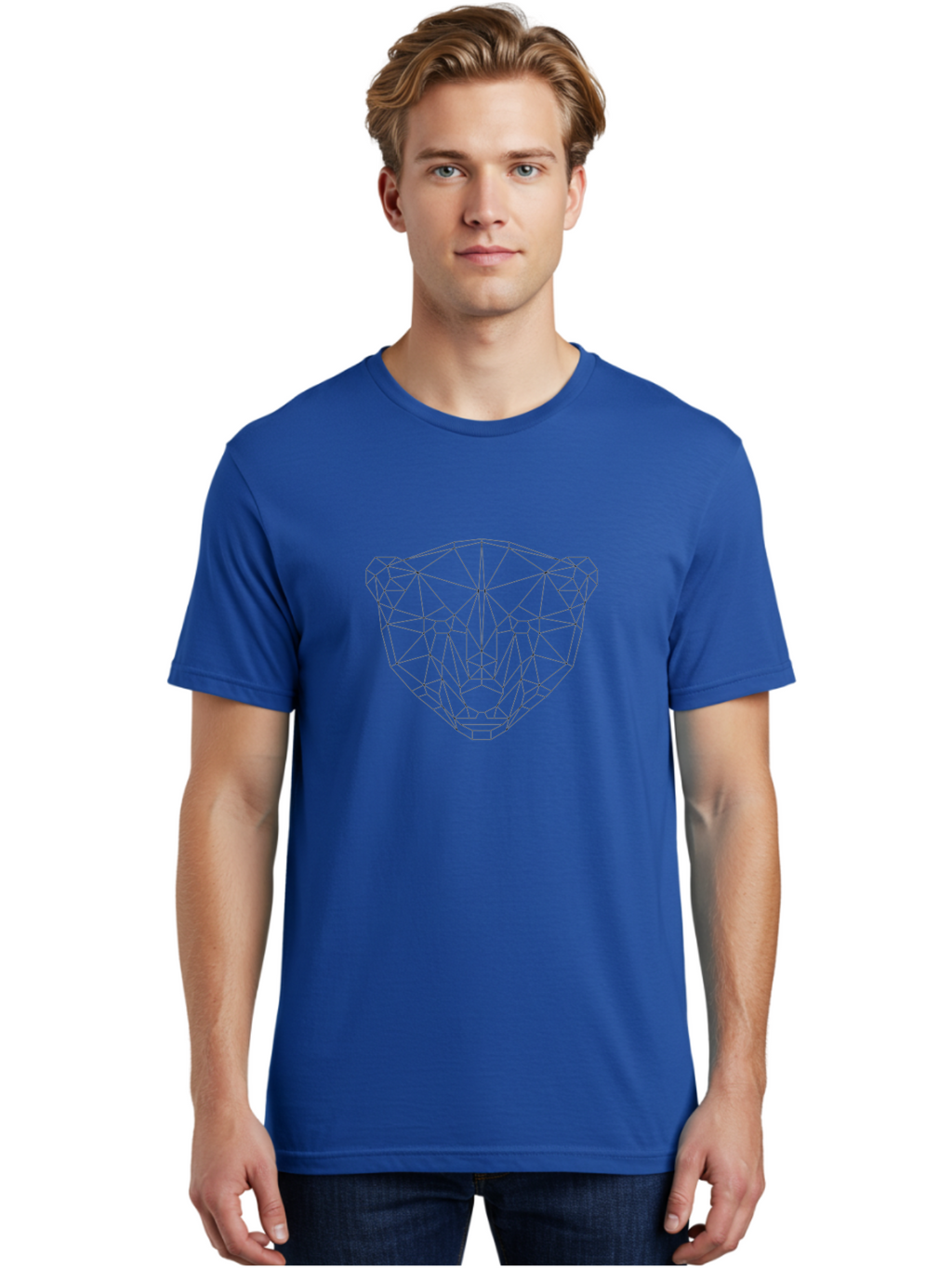Diamond-1 Men'S Graphic Tee, 100% Cotton, Comfortable Casual Summer Wear, Machine Washable, Geometric Bear Face, Low Poly Art, Minimalist Design, Black Lines, Polygon Shapes, Modern Illustration, Stylized Bear, Digital Art, Simple Shapes -  Aaa678