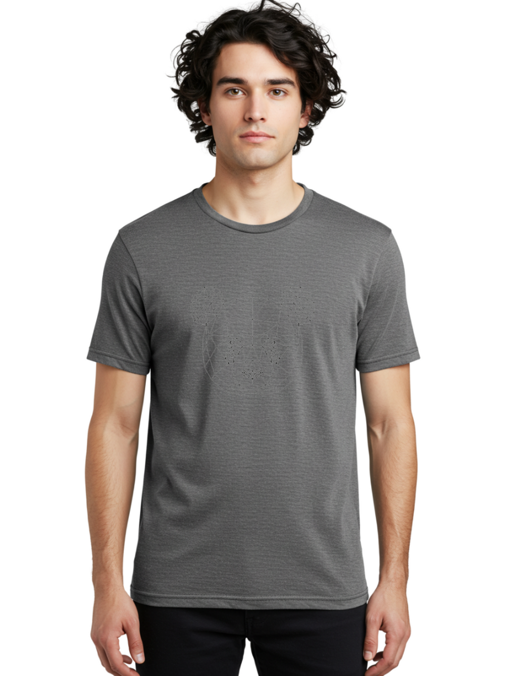 Geometric-Bear-Head-3 Men'S Graphic Tee, 100% Cotton, Comfortable Casual Summer Wear, Machine Washable, Geometric Bear Head, Wireframe Design, Low Poly Art, Modern Animal Illustration, Minimalist Style, Black Lines, Polygonal Shape, -  Aaa683