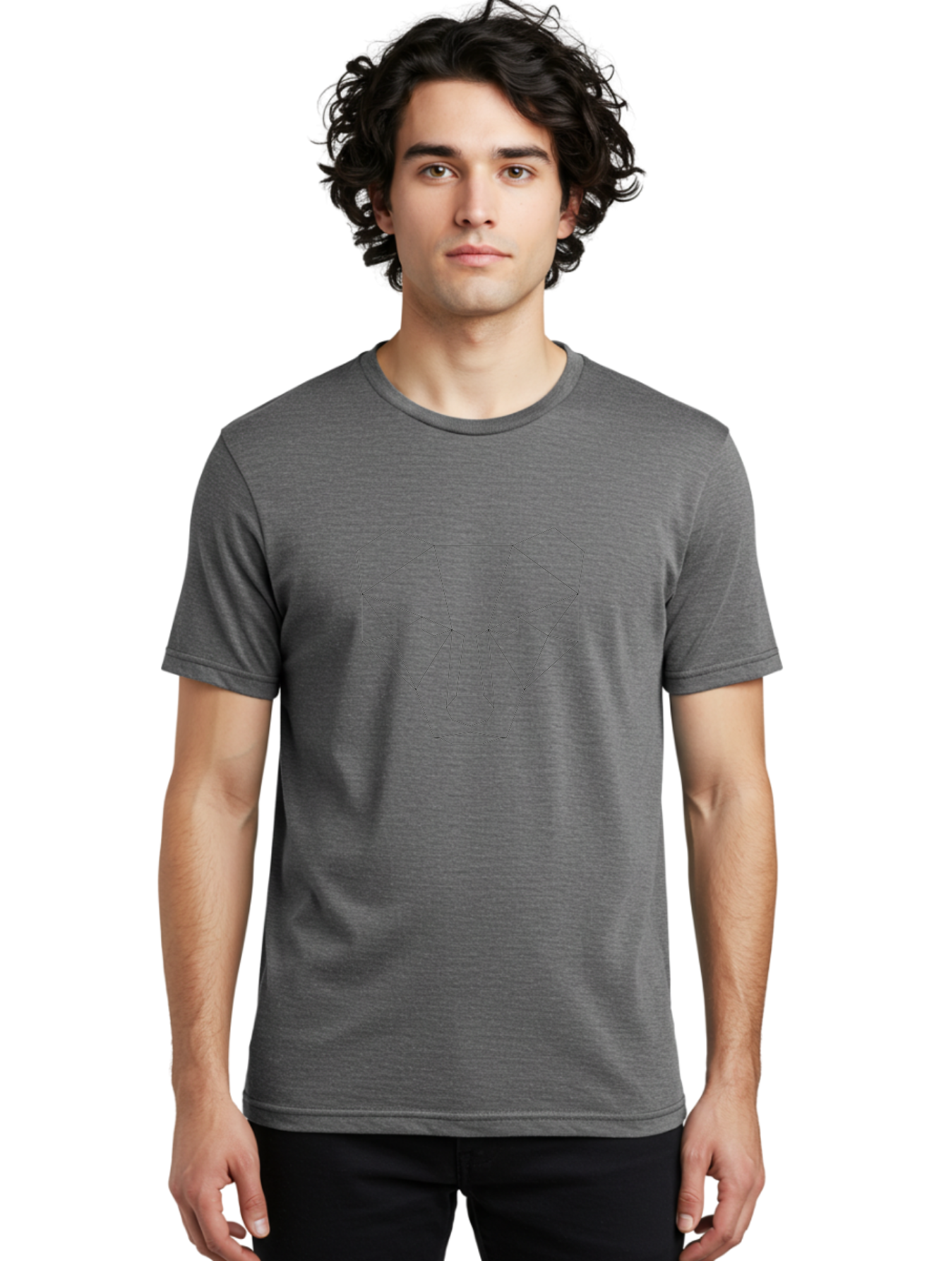 Geometric-Bear-Head Men'S Graphic Tee, 100% Cotton, Comfortable Casual Summer Wear, Machine Washable, Geometric Bear, Low Poly Art, Animal Face, Modern Design, Minimalist Style, Black Lines, Polygonal Shape, Abstract Representation, -  Aaa684