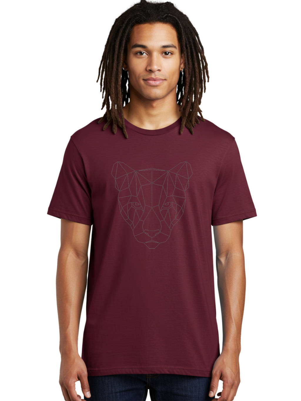 Geometric-Cat-2 Men'S Graphic Tee, 100% Cotton, Comfortable Casual Summer Wear, Machine Washable, Geometric Panther, Low Poly Art, Minimalist Design, Modern Illustration, Black Outline, Wild Cat, Polygon Shapes, Abstract Animal, -  Aaa687