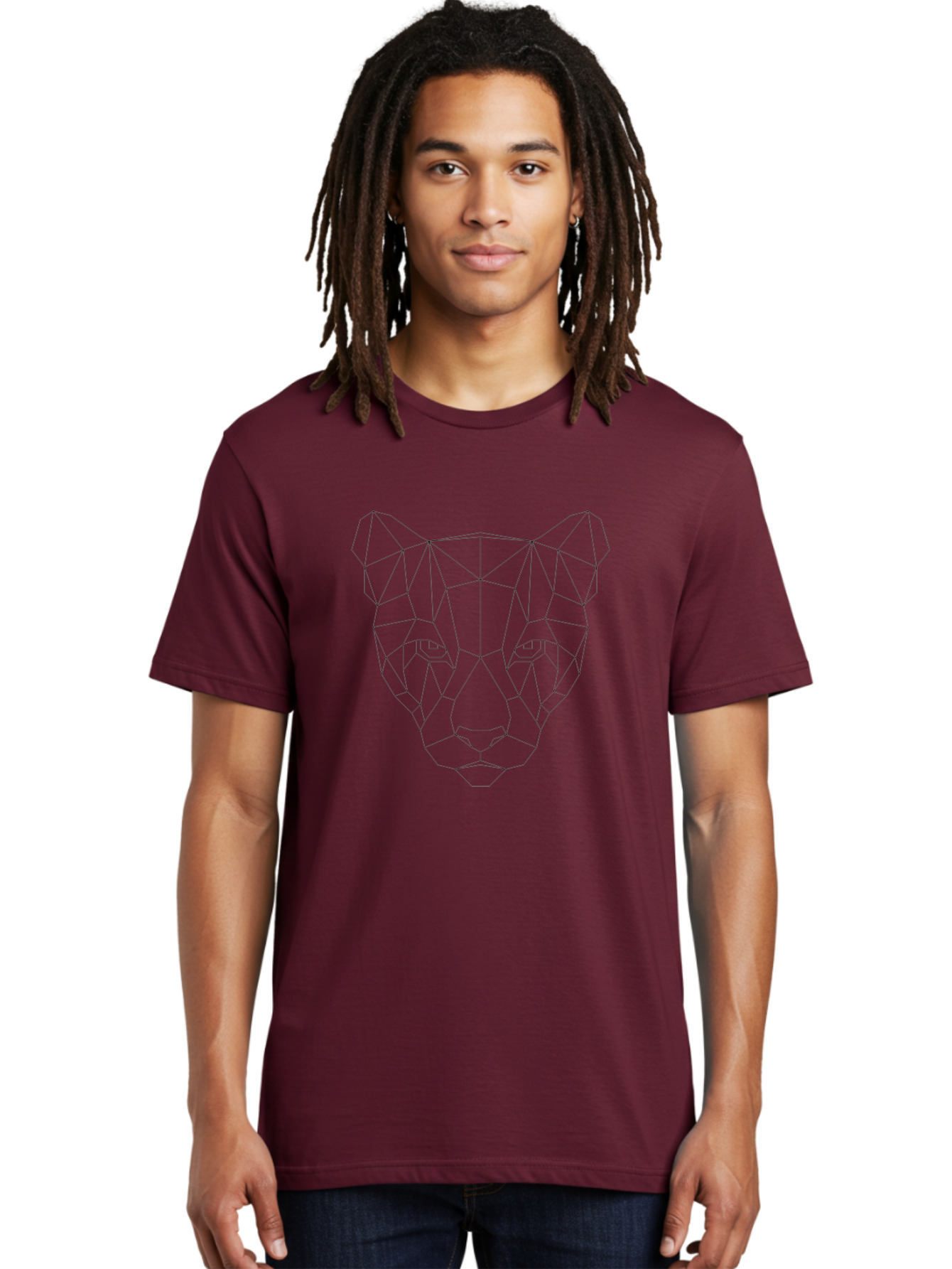 Geometric-Cat-2 Men'S Graphic Tee, 100% Cotton, Comfortable Casual Summer Wear, Machine Washable, Geometric Panther, Low Poly Art, Minimalist Design, Modern Illustration, Black Outline, Wild Cat, Polygon Shapes, Abstract Animal, -  Aaa687