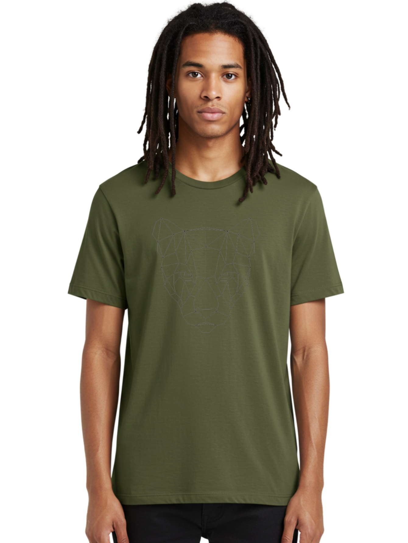 Geometric-Cat-2 Men'S Graphic Tee, 100% Cotton, Comfortable Casual Summer Wear, Machine Washable, Geometric Panther, Low Poly Art, Minimalist Design, Modern Illustration, Black Outline, Wild Cat, Polygon Shapes, Abstract Animal, -  Aaa687