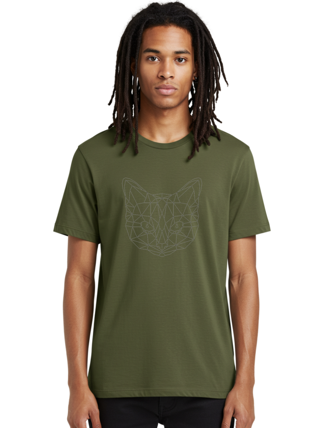 Geometric-Cat Men'S Graphic Tee, 100% Cotton, Comfortable Casual Summer Wear, Machine Washable, Geometric Cat Face, Low Poly Art, Minimalist Design, Modern Illustration, Abstract Animal Portrait, Cat Silhouette, Angular Lines, Cat Eyes -  Aaa691
