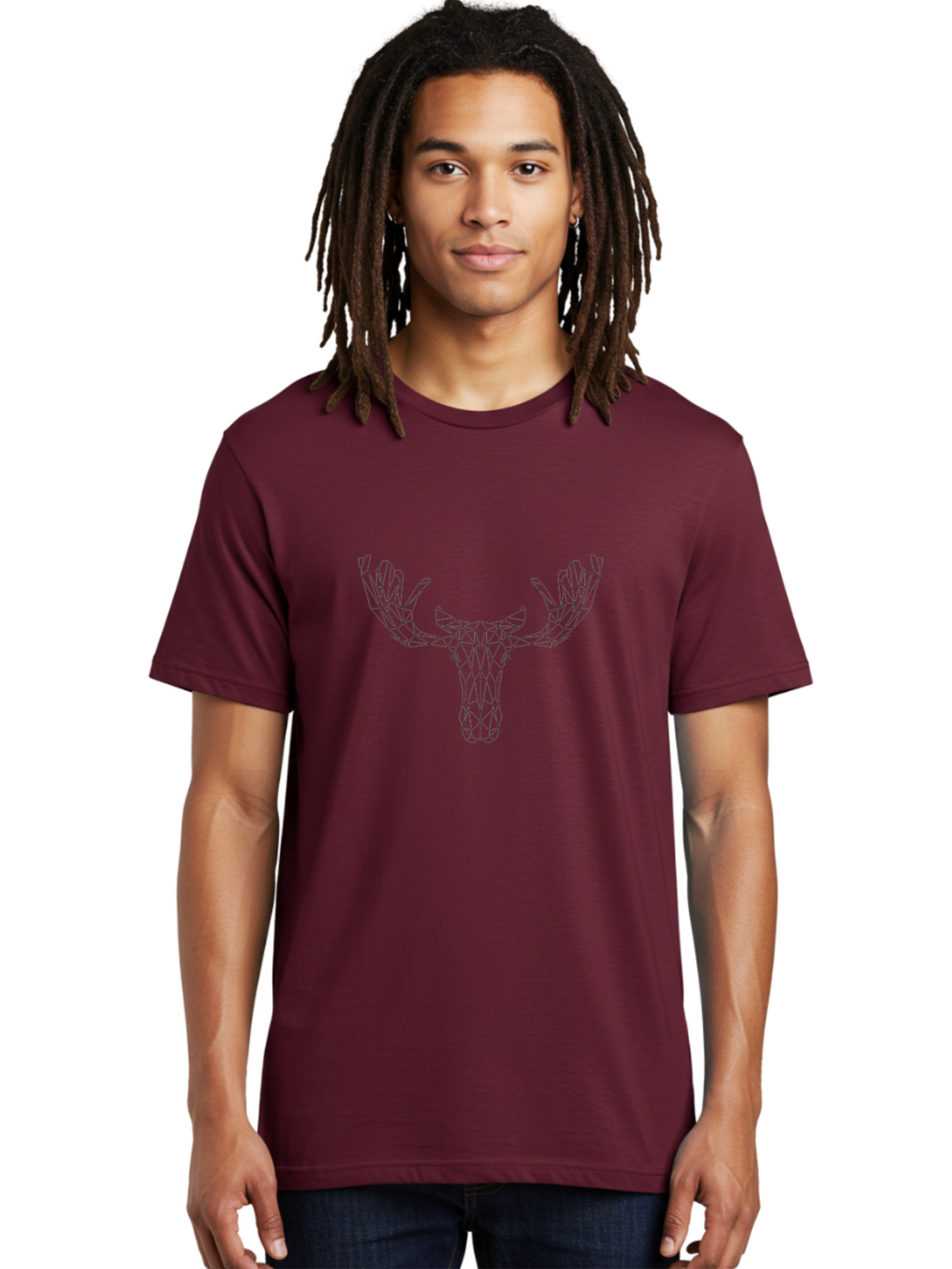 Geometric-Deer-Head-1 Men'S Graphic Tee, 100% Cotton, Comfortable Casual Summer Wear, Machine Washable, Geometric Moose, Minimalist Art, Abstract Animal Design, Low Poly Style, Modern Wildlife Illustration, Black And White Graphics, -  Aaa692