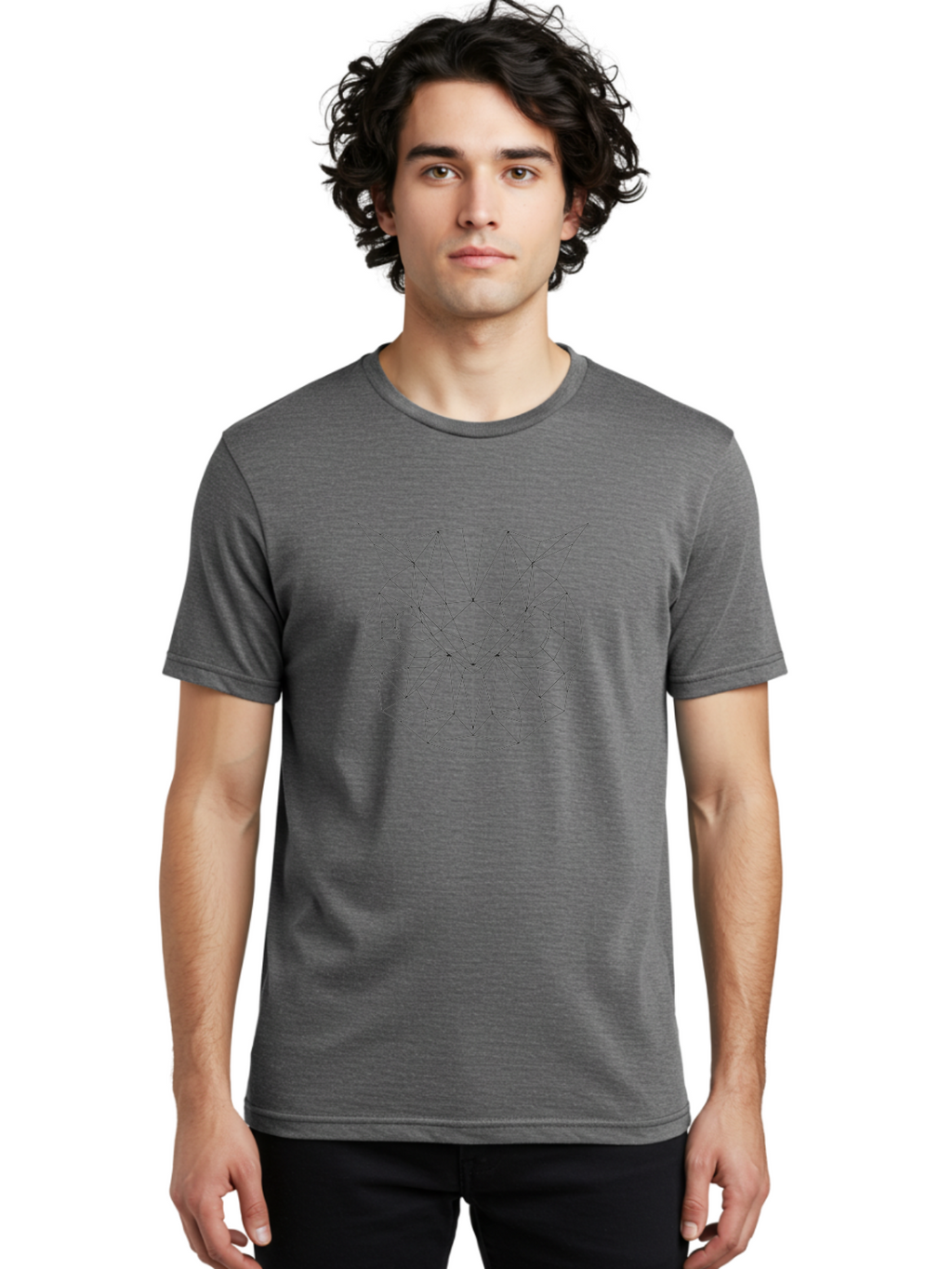Owl-Face Men'S Graphic Tee, 100% Cotton, Comfortable Casual Summer Wear, Machine Washable, Geometric Cat Face, Low-Poly Art, Minimalist Design, Modern Graphics, Feline Features, Sharp Lines, Digital Illustration, Cat Silhouette -  Aaa731