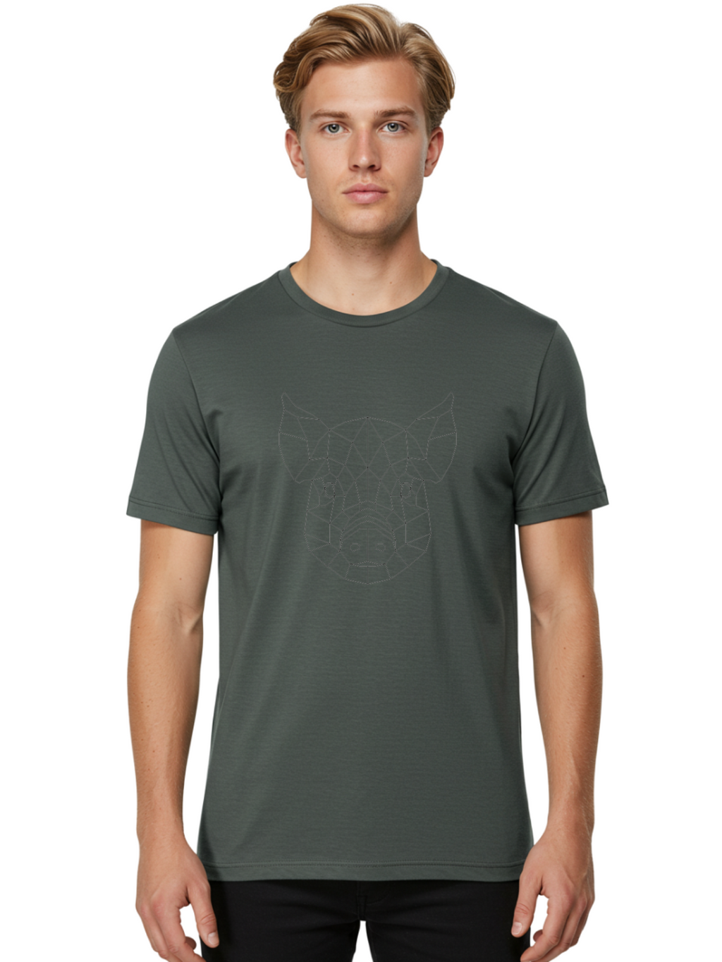 Pig-Head Men'S Graphic Tee, 100% Cotton, Comfortable Casual Summer Wear, Machine Washable, Geometric Pig Head, Modern Art, Polygonal Design, Animal Illustration, Low Poly Art, Pig Face, Angular Shapes, Contemporary Graphics -  Aaa732