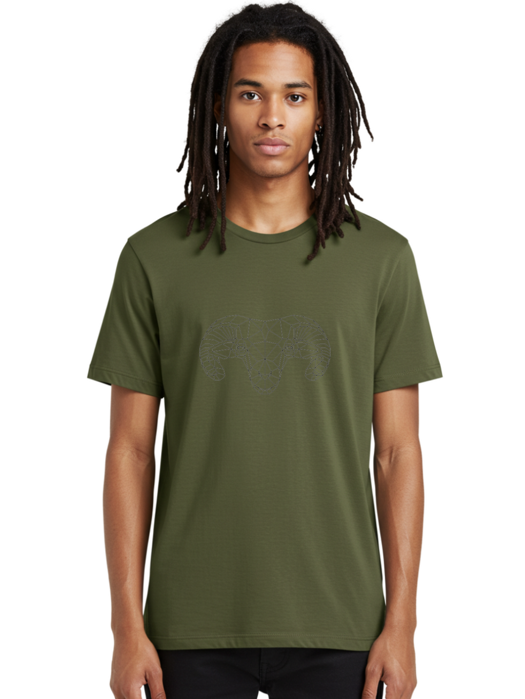Ram-Head Men'S Graphic Tee, 100% Cotton, Comfortable Casual Summer Wear, Machine Washable, Geometric Ram Head, Low Poly Art, Animal Design, Modern Illustration, Minimalist Style, Black Lines, Abstract Shapes, Polygonal Art, -  Aaa735