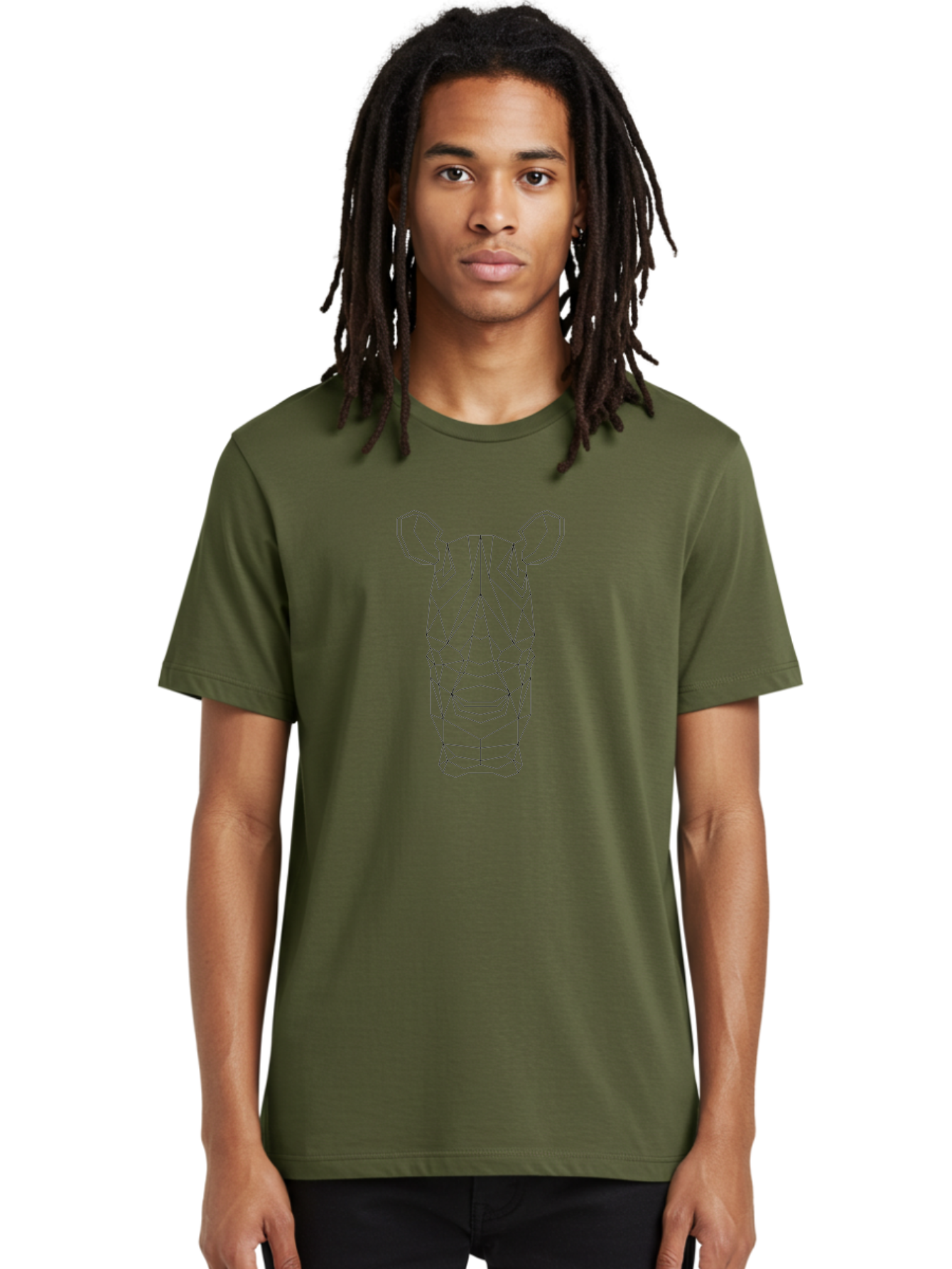 Rhino-Head Men'S Graphic Tee, 100% Cotton, Comfortable Casual Summer Wear, Machine Washable, Rhinoceros Illustration, Wireframe Design, Geometric Facets, Black Outline, Abstract Art, Wildlife Graphics, Polygon Mesh, Minimalist Style, -  Aaa736