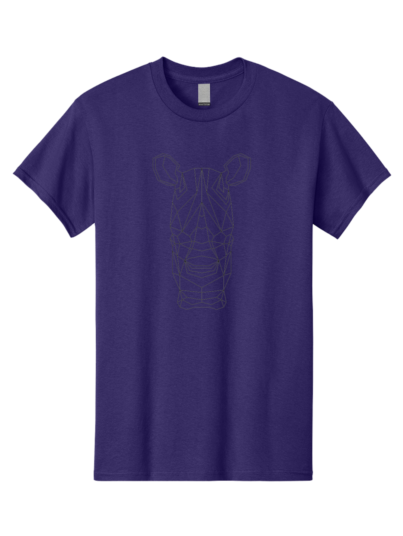 Rhino-Head Men'S Graphic Tee, 100% Cotton, Comfortable Casual Summer Wear, Machine Washable, Rhinoceros Illustration, Wireframe Design, Geometric Facets, Black Outline, Abstract Art, Wildlife Graphics, Polygon Mesh, Minimalist Style, -  Aaa736