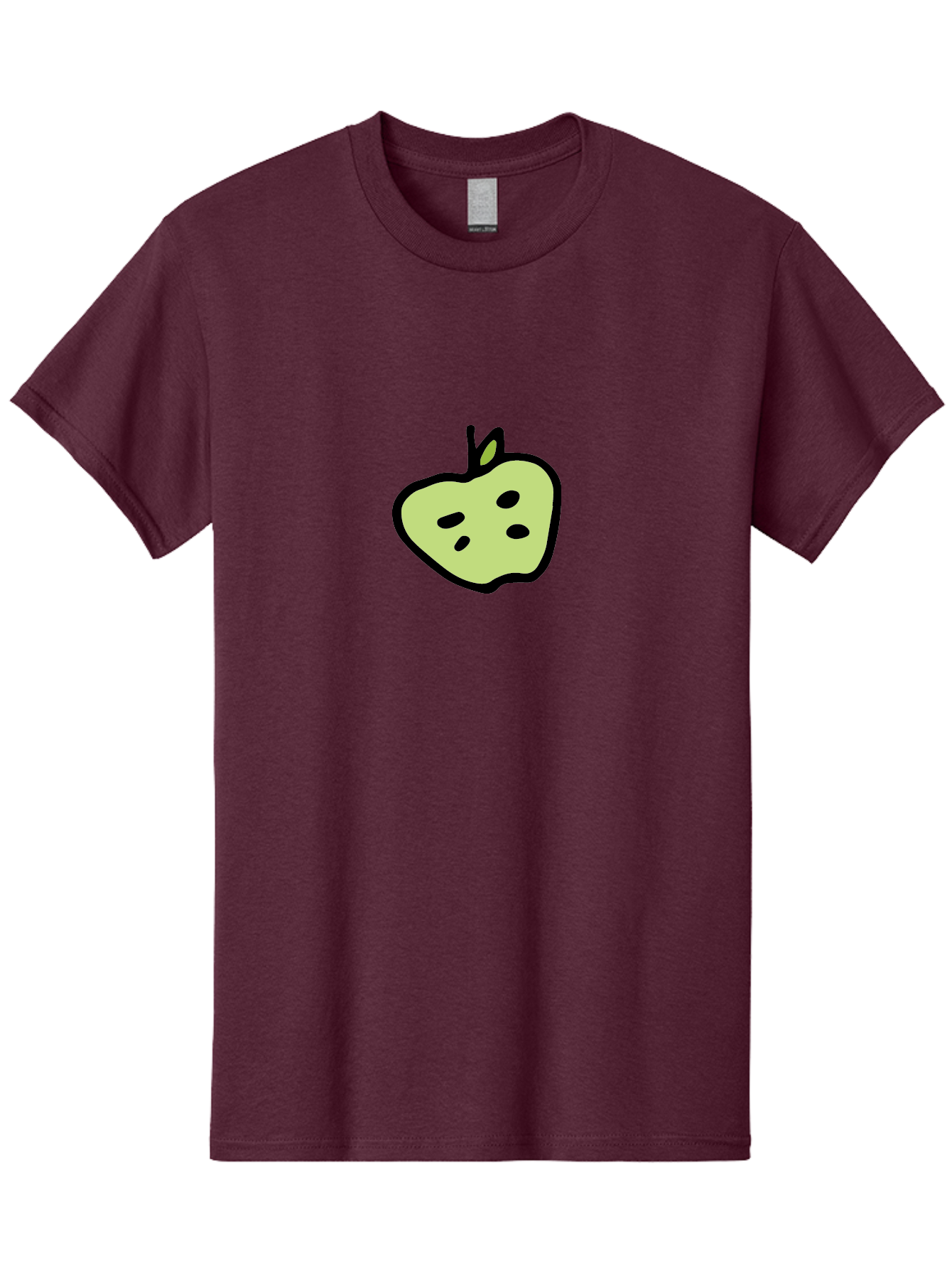 Apple Men'S Graphic Tee, 100% Cotton, Comfortable Casual Summer Wear, Machine Washable, Cartoon Apple, Simple Illustration, Green Apple, Black Outline, Leafy Stem, Seeded Fruit, Digital Art, Cute Design -  Aaa740