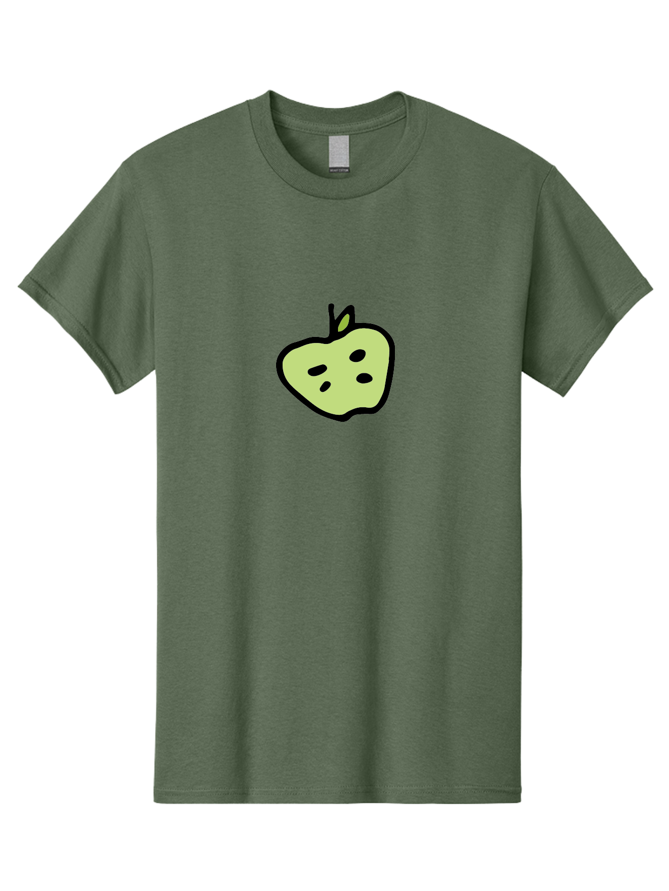 Apple Men'S Graphic Tee, 100% Cotton, Comfortable Casual Summer Wear, Machine Washable, Cartoon Apple, Simple Illustration, Green Apple, Black Outline, Leafy Stem, Seeded Fruit, Digital Art, Cute Design -  Aaa740