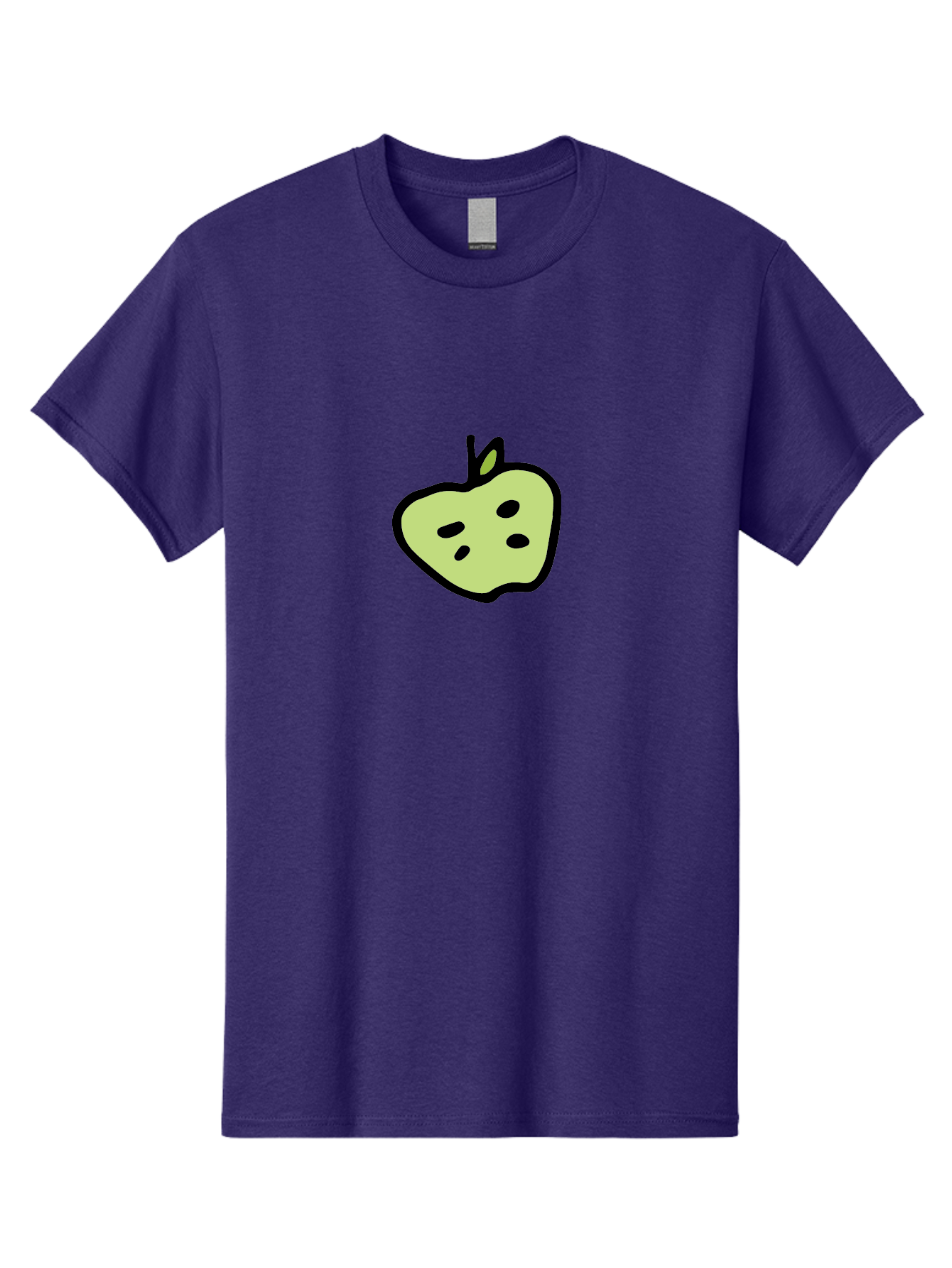 Apple Men'S Graphic Tee, 100% Cotton, Comfortable Casual Summer Wear, Machine Washable, Cartoon Apple, Simple Illustration, Green Apple, Black Outline, Leafy Stem, Seeded Fruit, Digital Art, Cute Design -  Aaa740