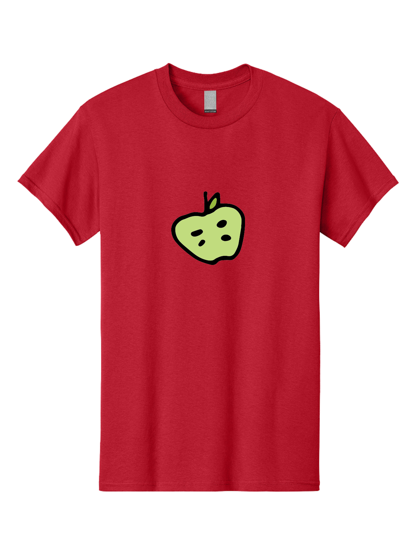 Apple Men'S Graphic Tee, 100% Cotton, Comfortable Casual Summer Wear, Machine Washable, Cartoon Apple, Simple Illustration, Green Apple, Black Outline, Leafy Stem, Seeded Fruit, Digital Art, Cute Design -  Aaa740