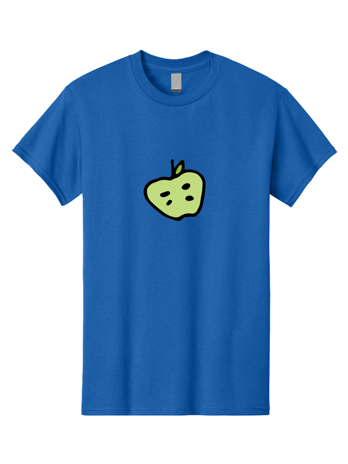 Apple Men'S Graphic Tee, 100% Cotton, Comfortable Casual Summer Wear, Machine Washable, Cartoon Apple, Simple Illustration, Green Apple, Black Outline, Leafy Stem, Seeded Fruit, Digital Art, Cute Design -  Aaa740