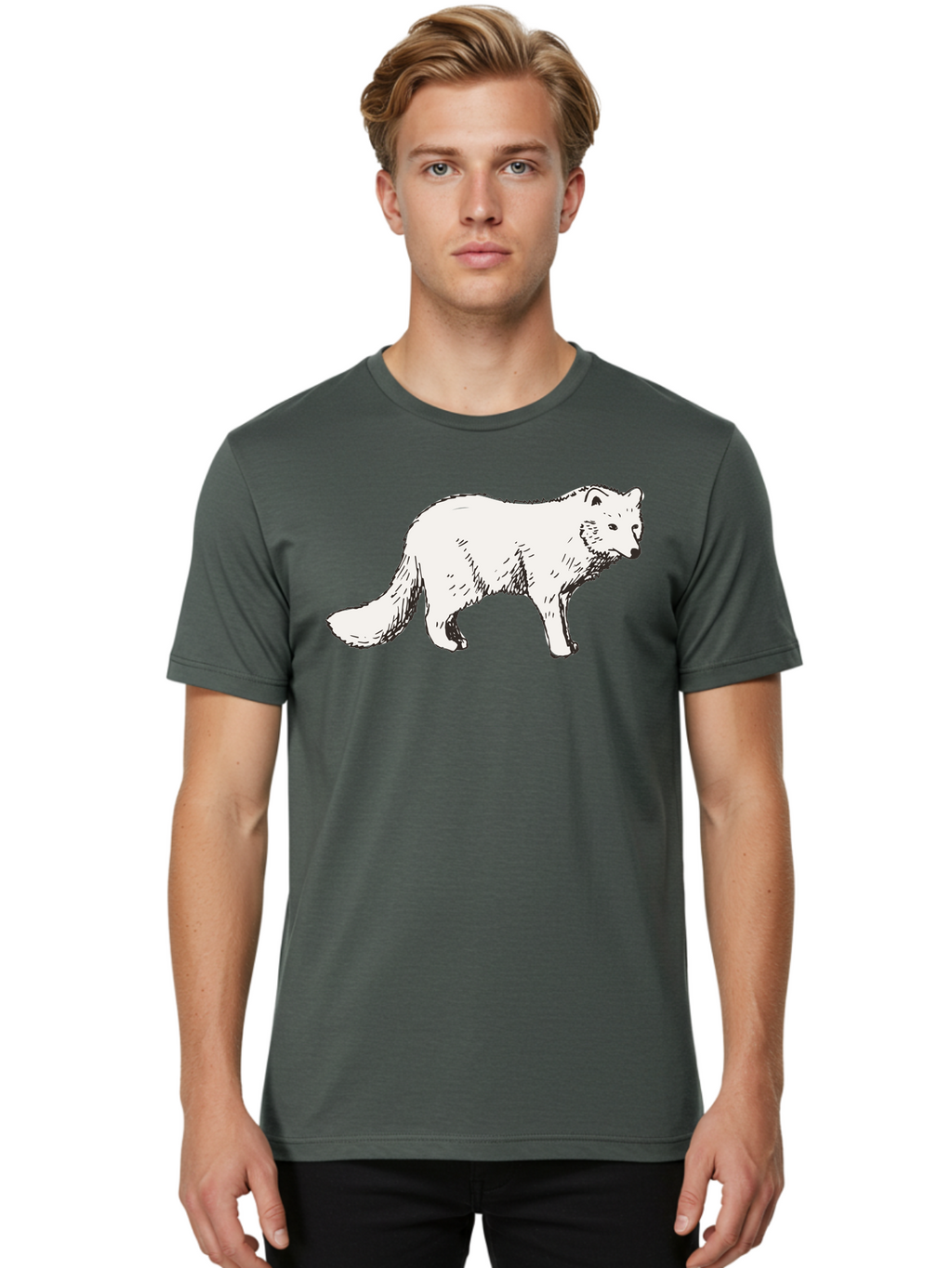 Arctic-Fox Men'S Graphic Tee, 100% Cotton, Comfortable Casual Summer Wear, Machine Washable, Arctic Fox, White Fur, Wild Animal, Wildlife Illustration, Cartoon Style, Simple Lines, Hand-Drawn, Furry Texture, Animal Portrait -  Aaa741