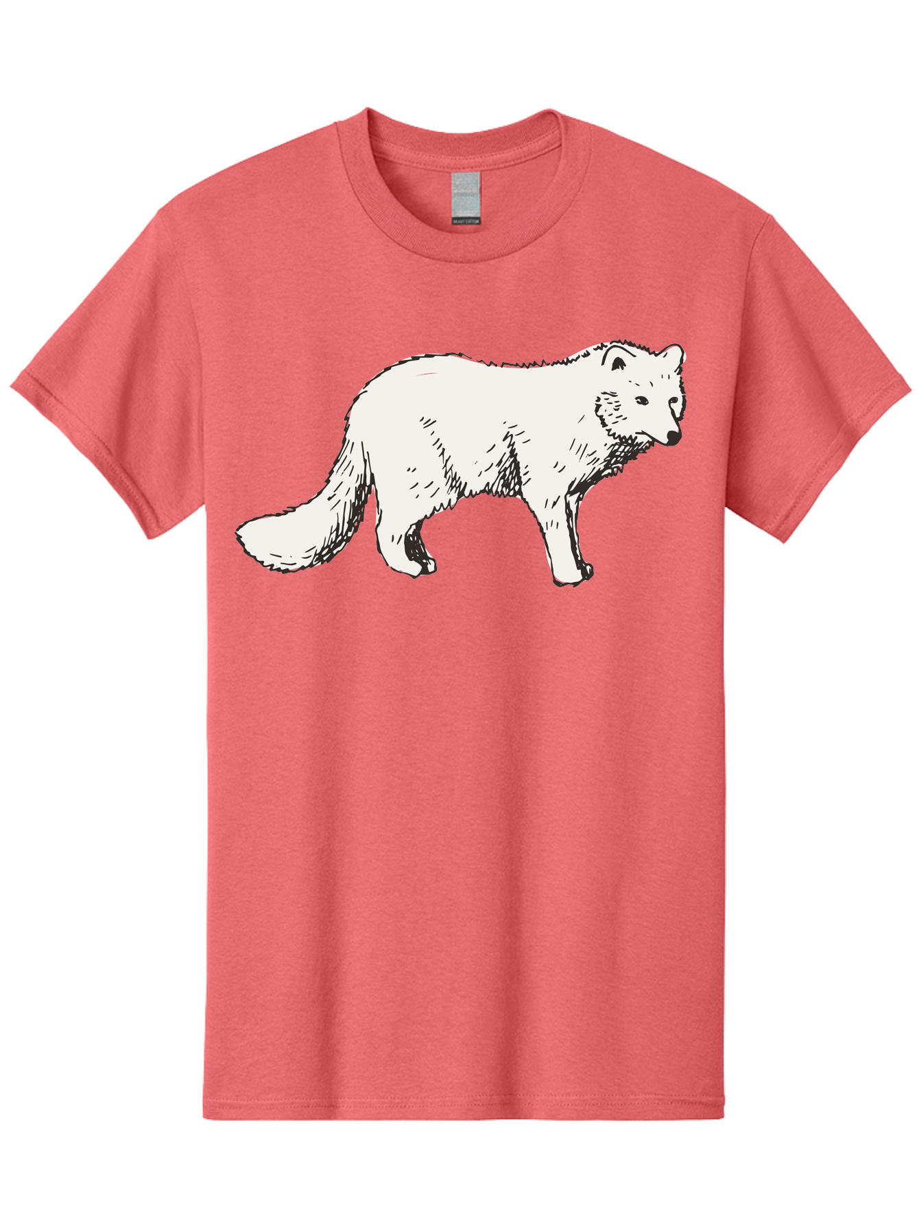 Arctic-Fox Men'S Graphic Tee, 100% Cotton, Comfortable Casual Summer Wear, Machine Washable, Arctic Fox, White Fur, Wild Animal, Wildlife Illustration, Cartoon Style, Simple Lines, Hand-Drawn, Furry Texture, Animal Portrait -  Aaa741