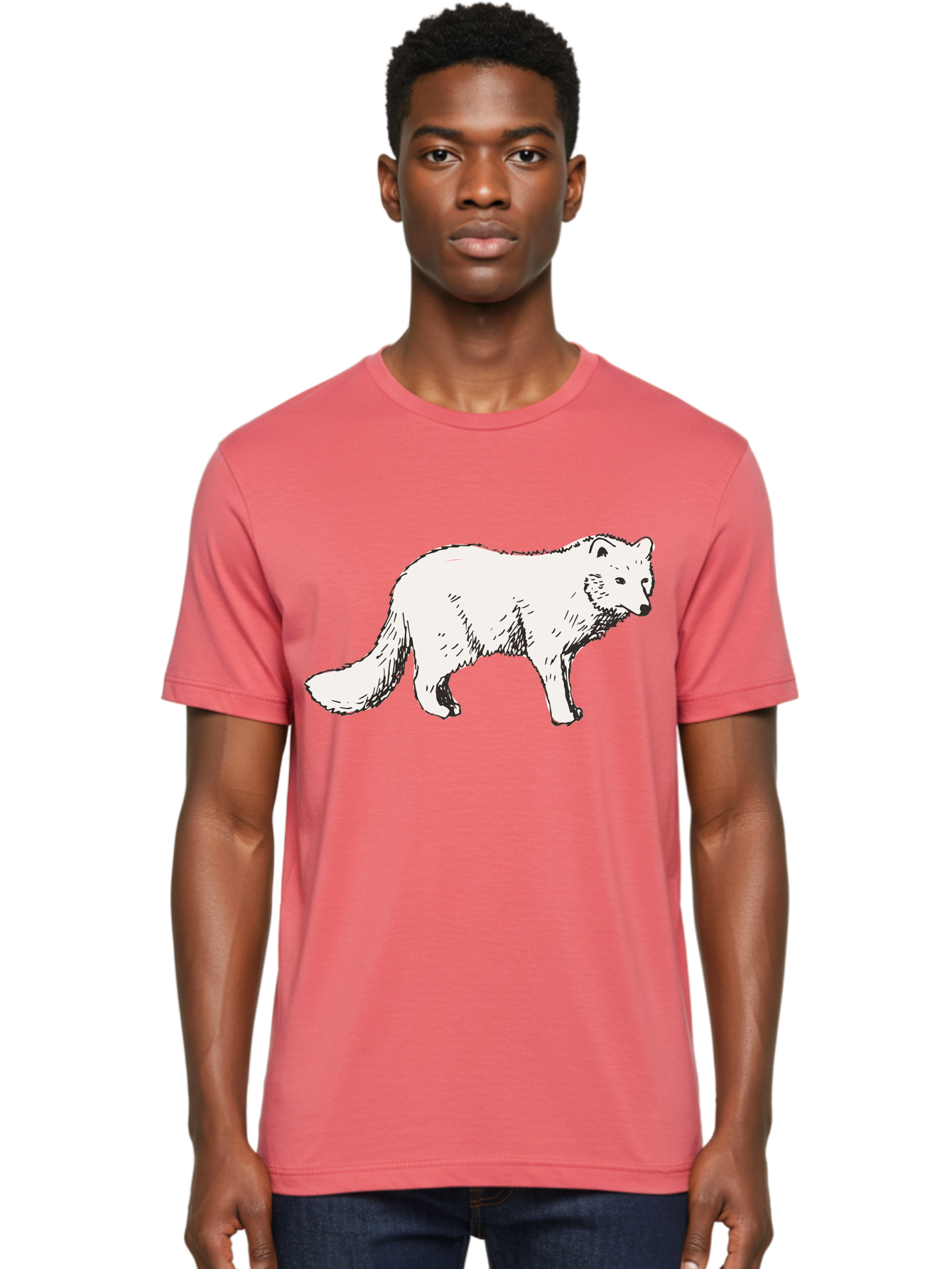 Arctic-Fox Men'S Graphic Tee, 100% Cotton, Comfortable Casual Summer Wear, Machine Washable, Arctic Fox, White Fur, Wild Animal, Wildlife Illustration, Cartoon Style, Simple Lines, Hand-Drawn, Furry Texture, Animal Portrait -  Aaa741