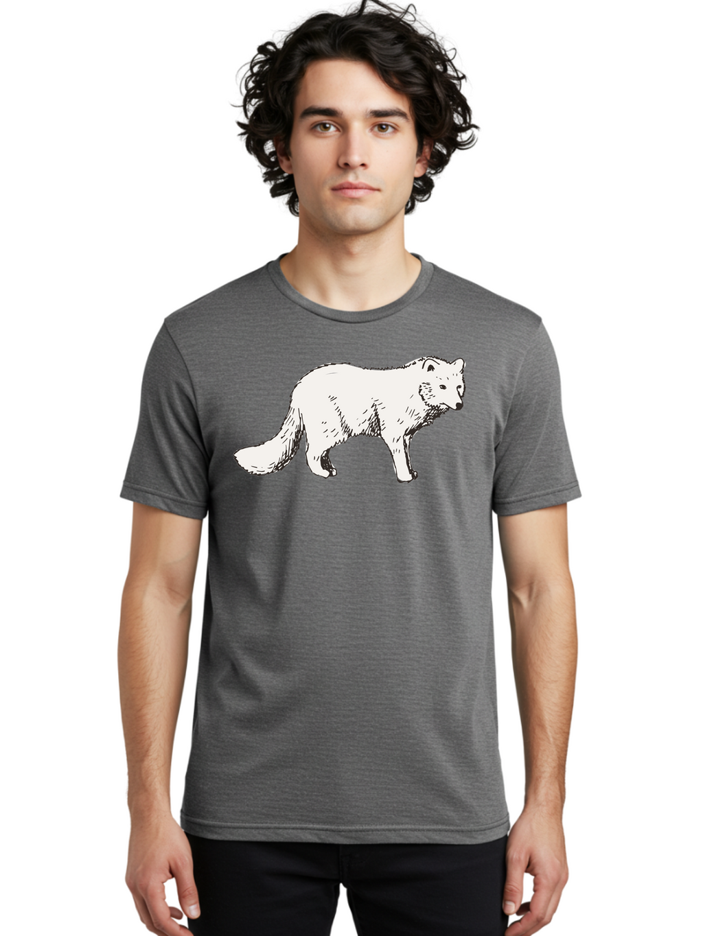 Arctic-Fox Men'S Graphic Tee, 100% Cotton, Comfortable Casual Summer Wear, Machine Washable, Arctic Fox, White Fur, Wild Animal, Wildlife Illustration, Cartoon Style, Simple Lines, Hand-Drawn, Furry Texture, Animal Portrait -  Aaa741